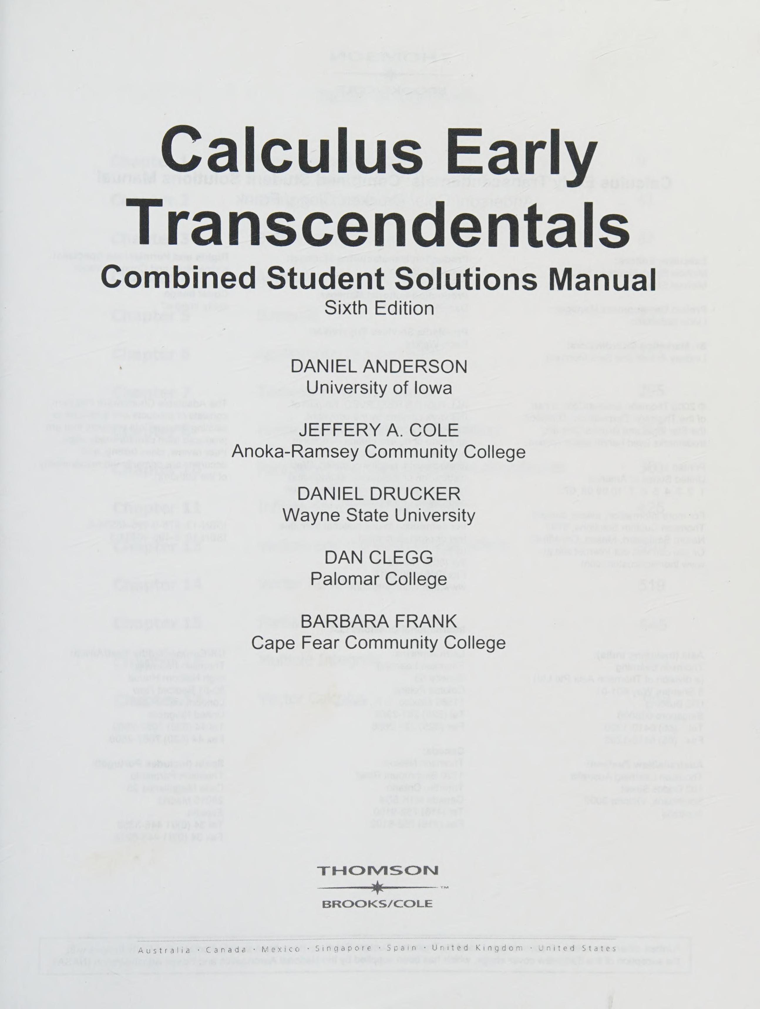 Calculus Early Transcendentals Combined Student Solutions Manual