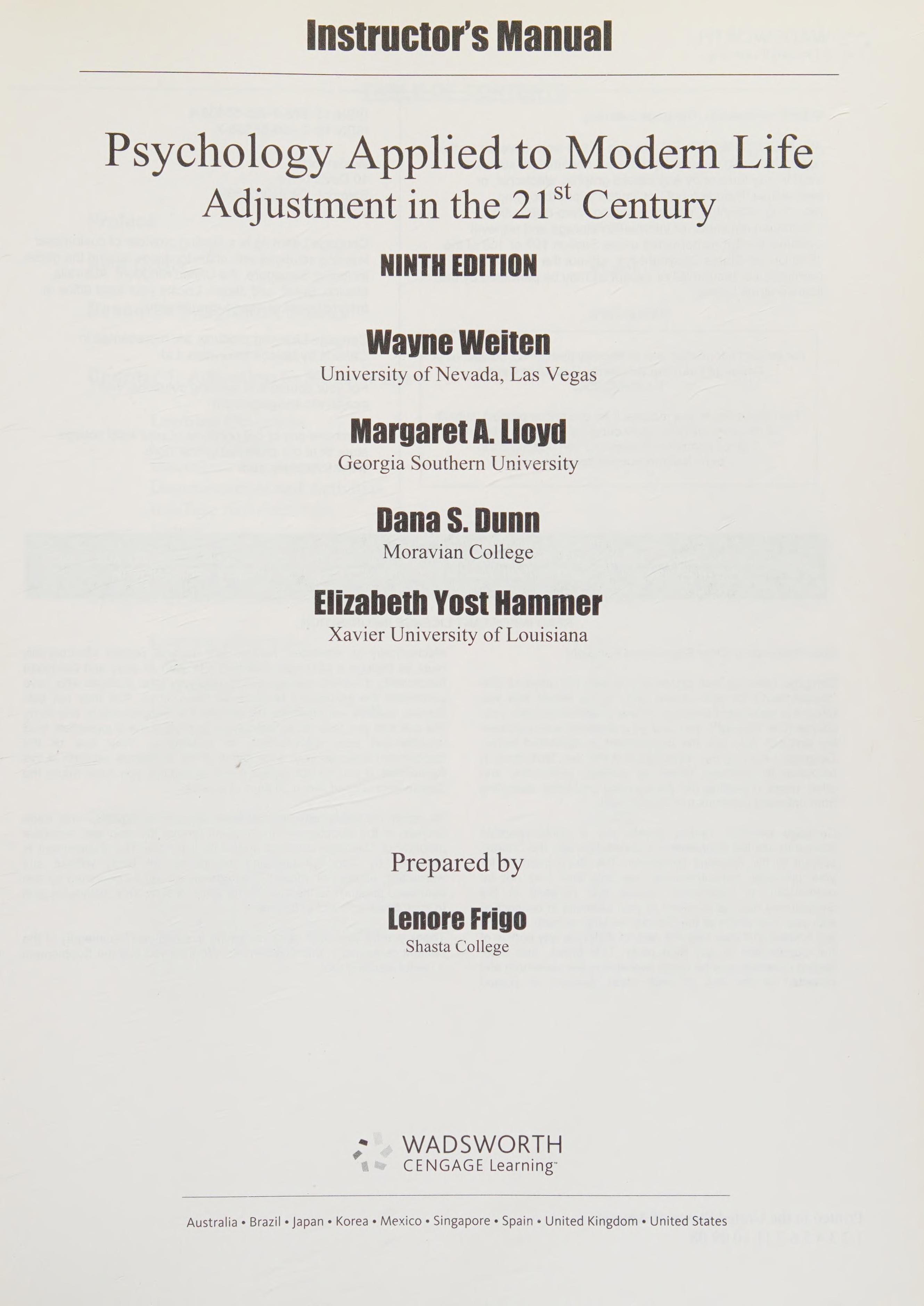 Instructor's Manual [for] Psychology Applied to Modern Life