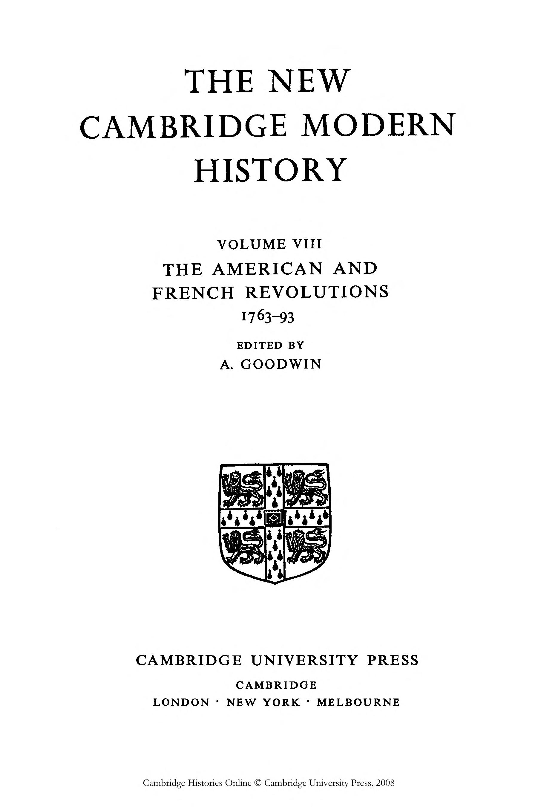The New Cambridge Modern History, Vol. 8