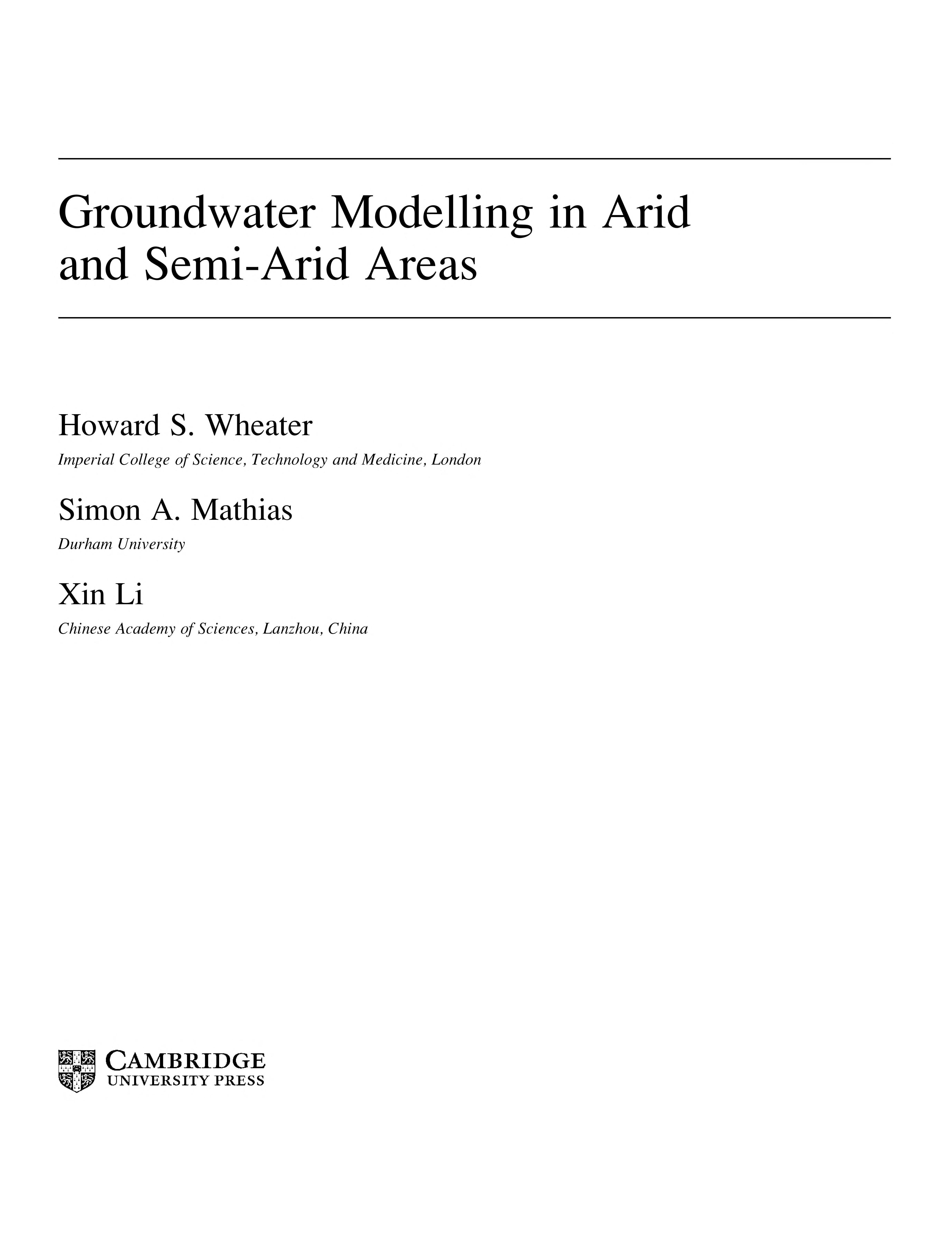 Groundwater Modelling In Arid And Semi-Arid Areas