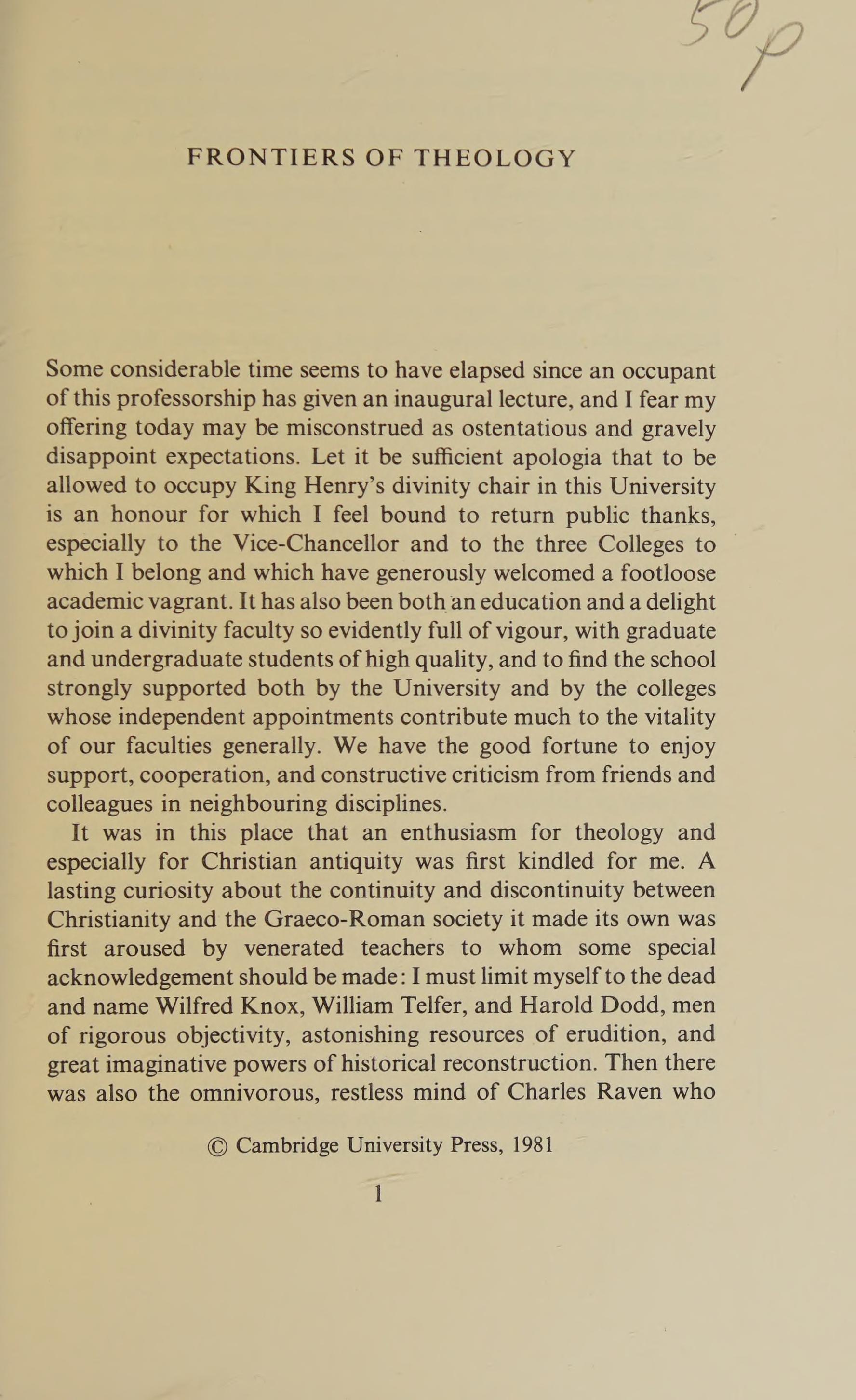 Frontiers of Theology