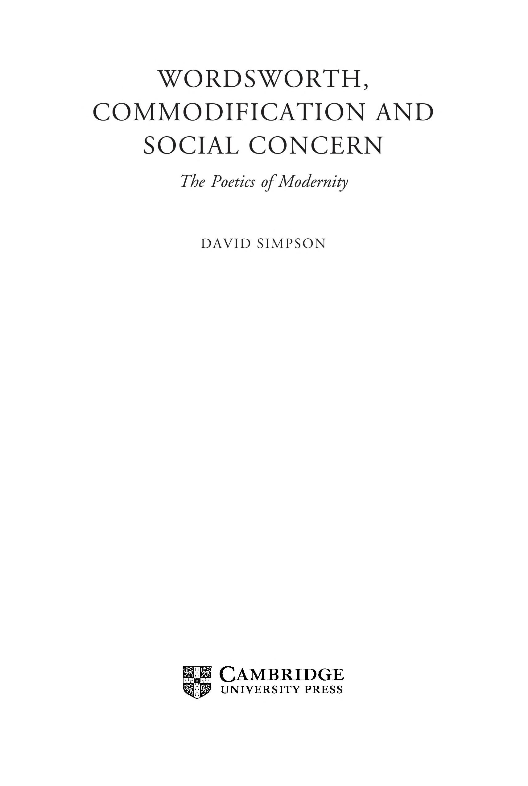 Wordsworth, Commodification, and Social Concern