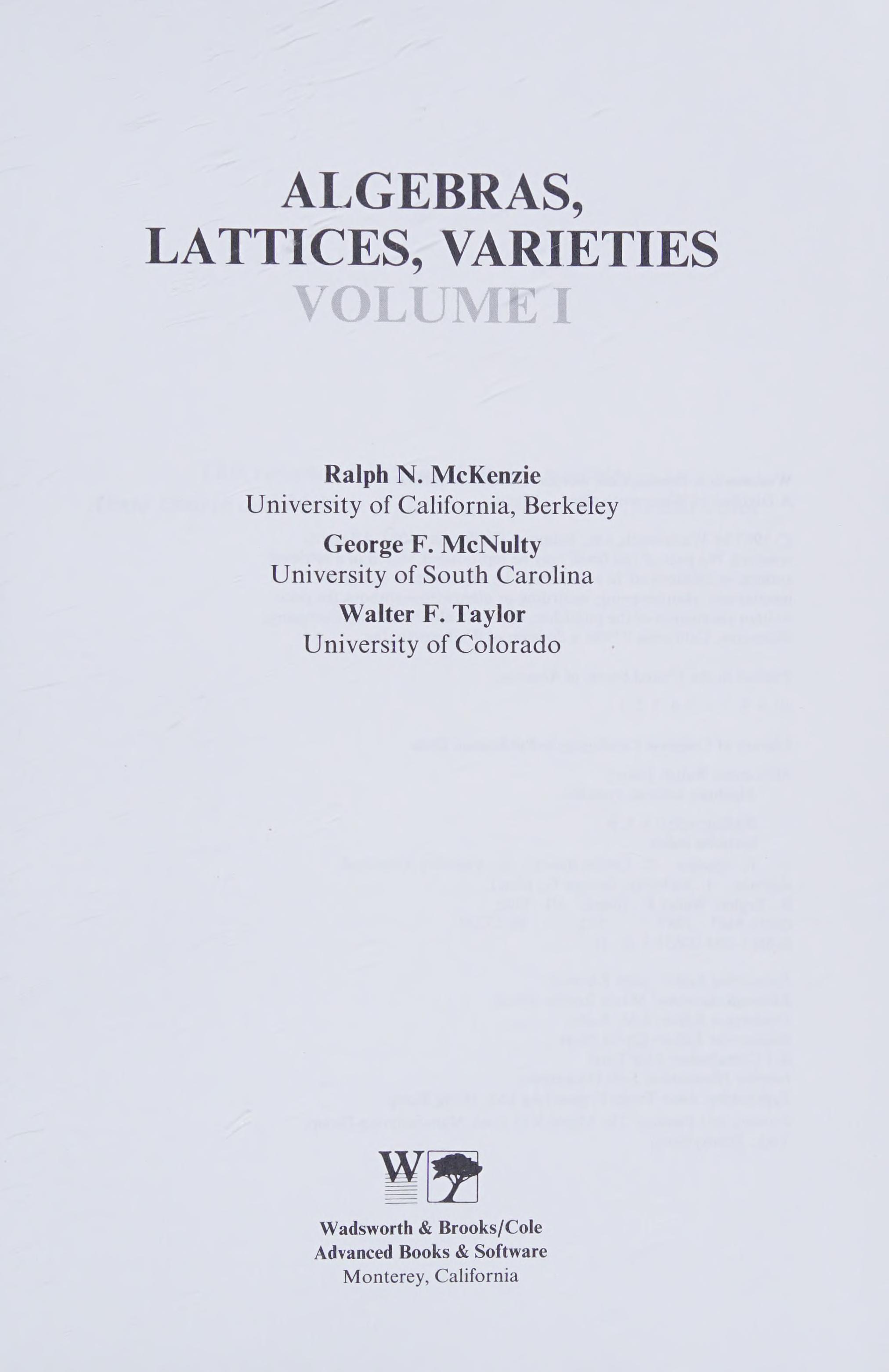 Algebras Lattices Varieties