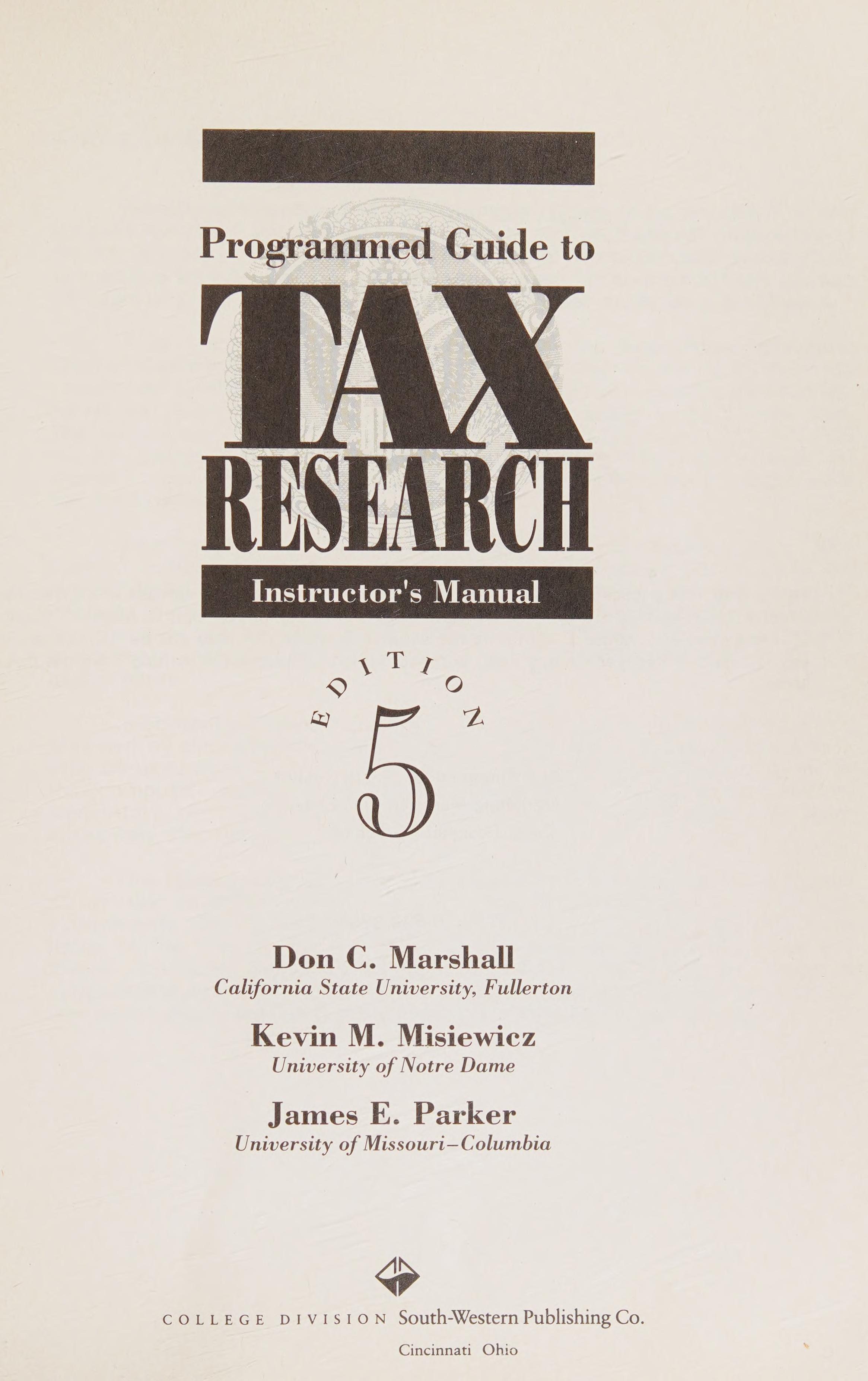 Programmed Guide to Tax Research