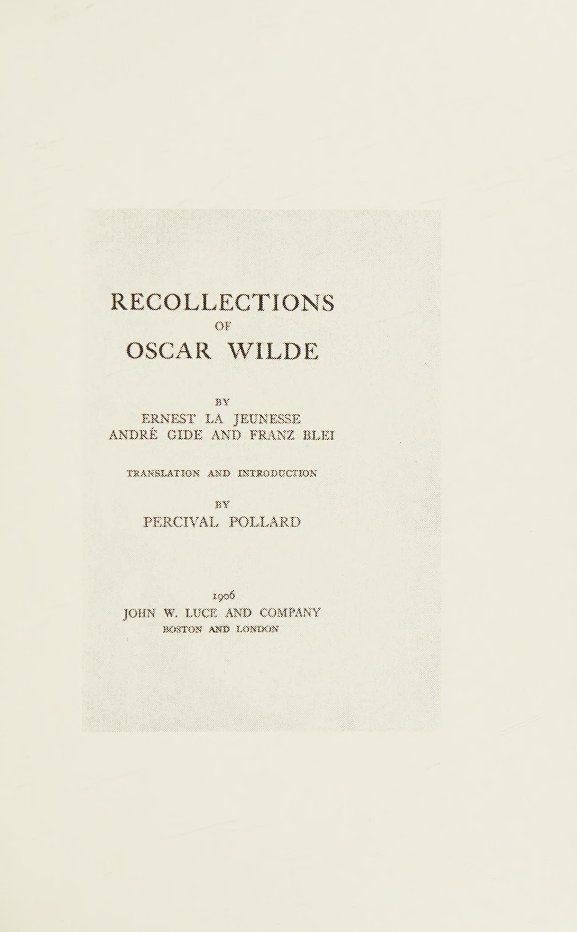 Recollections of Oscar Wilde