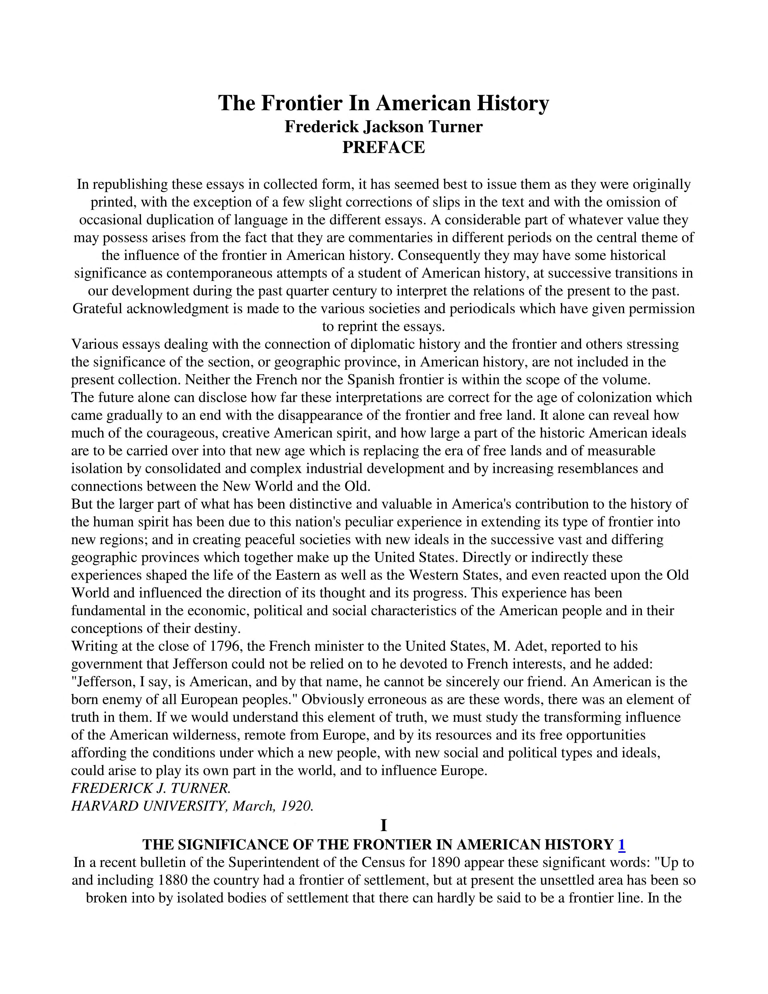 The Frontier in American History