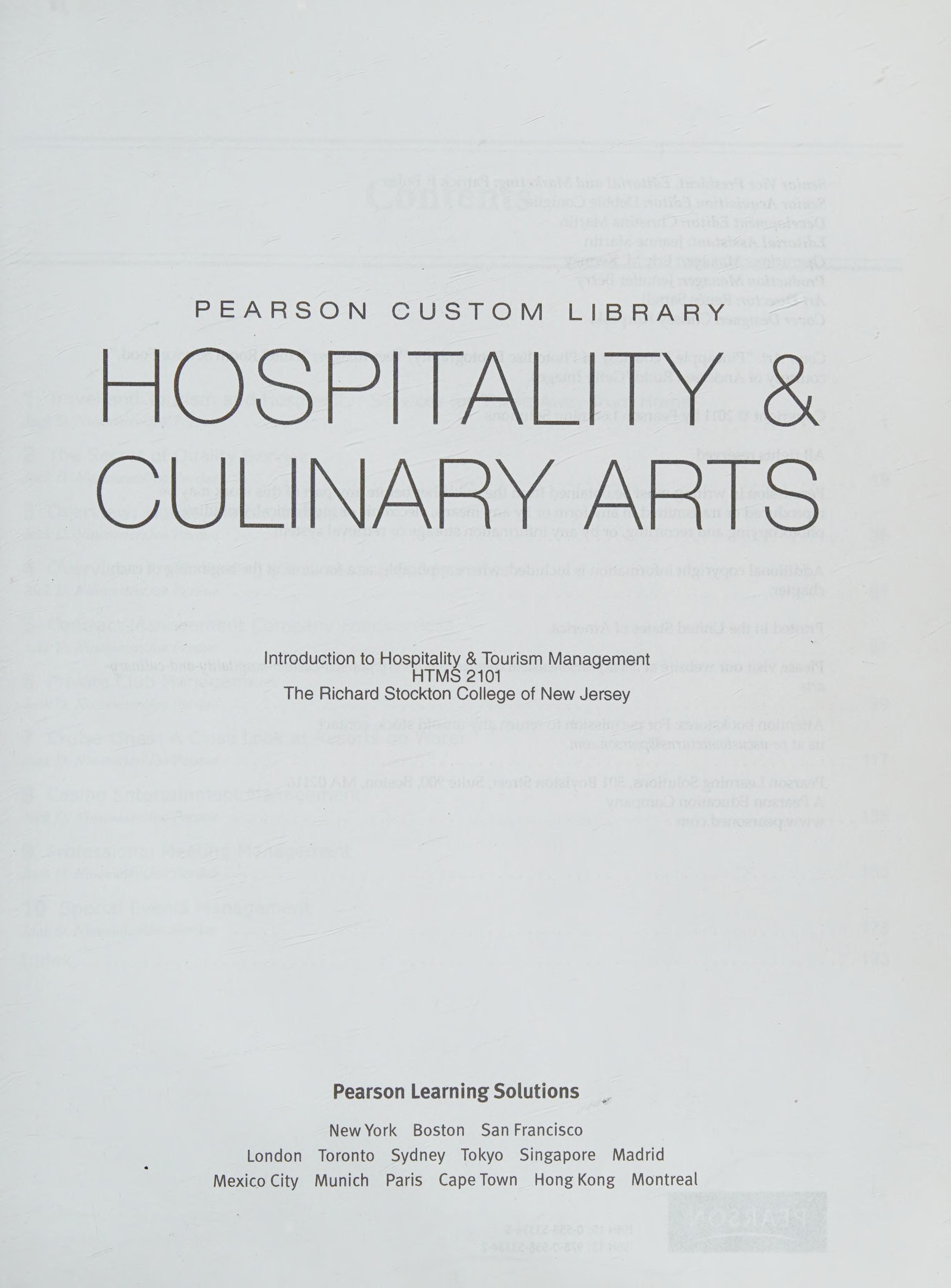 Pearson Custom Library Hospitality