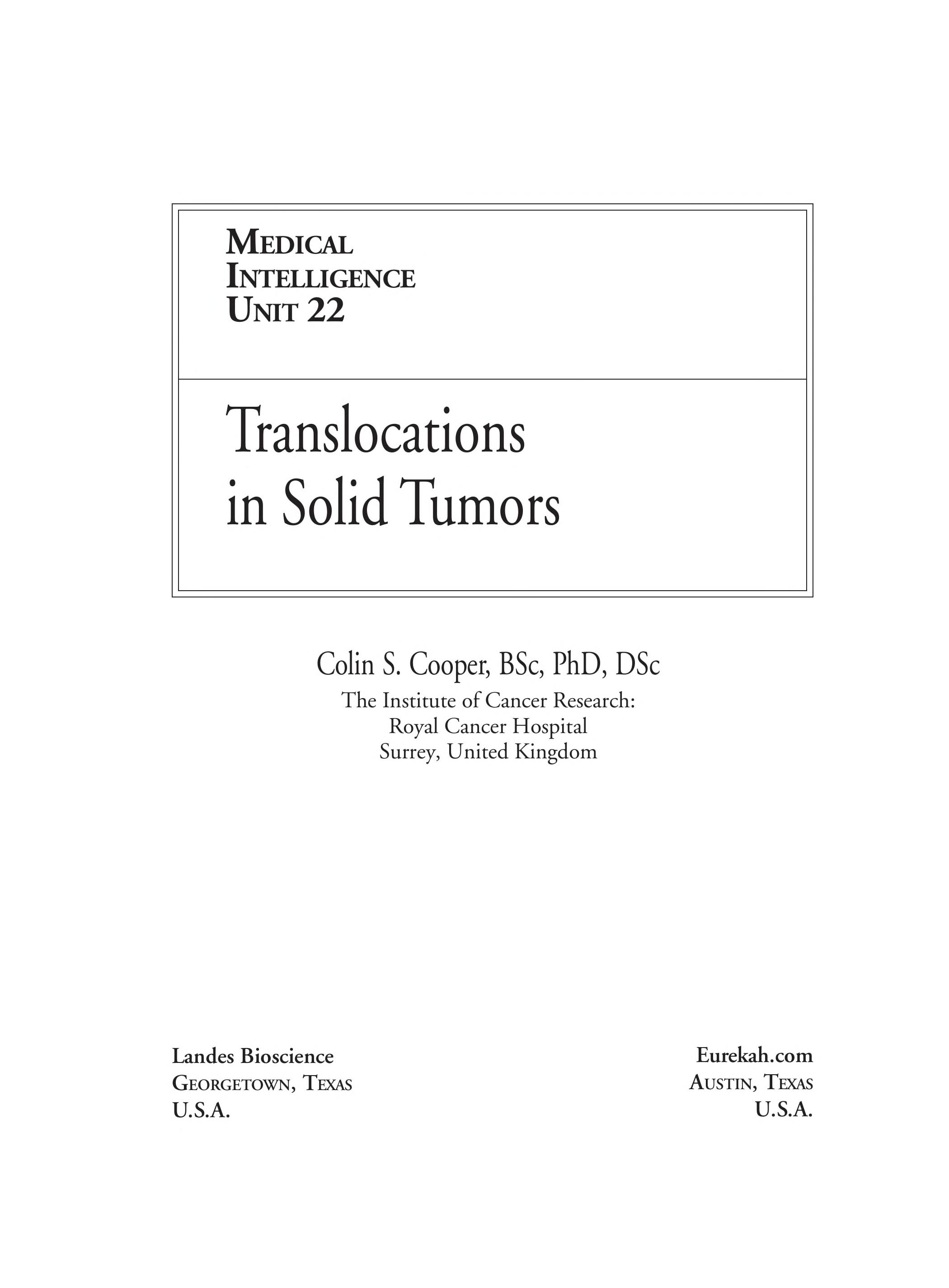 Translocations in solid tumors