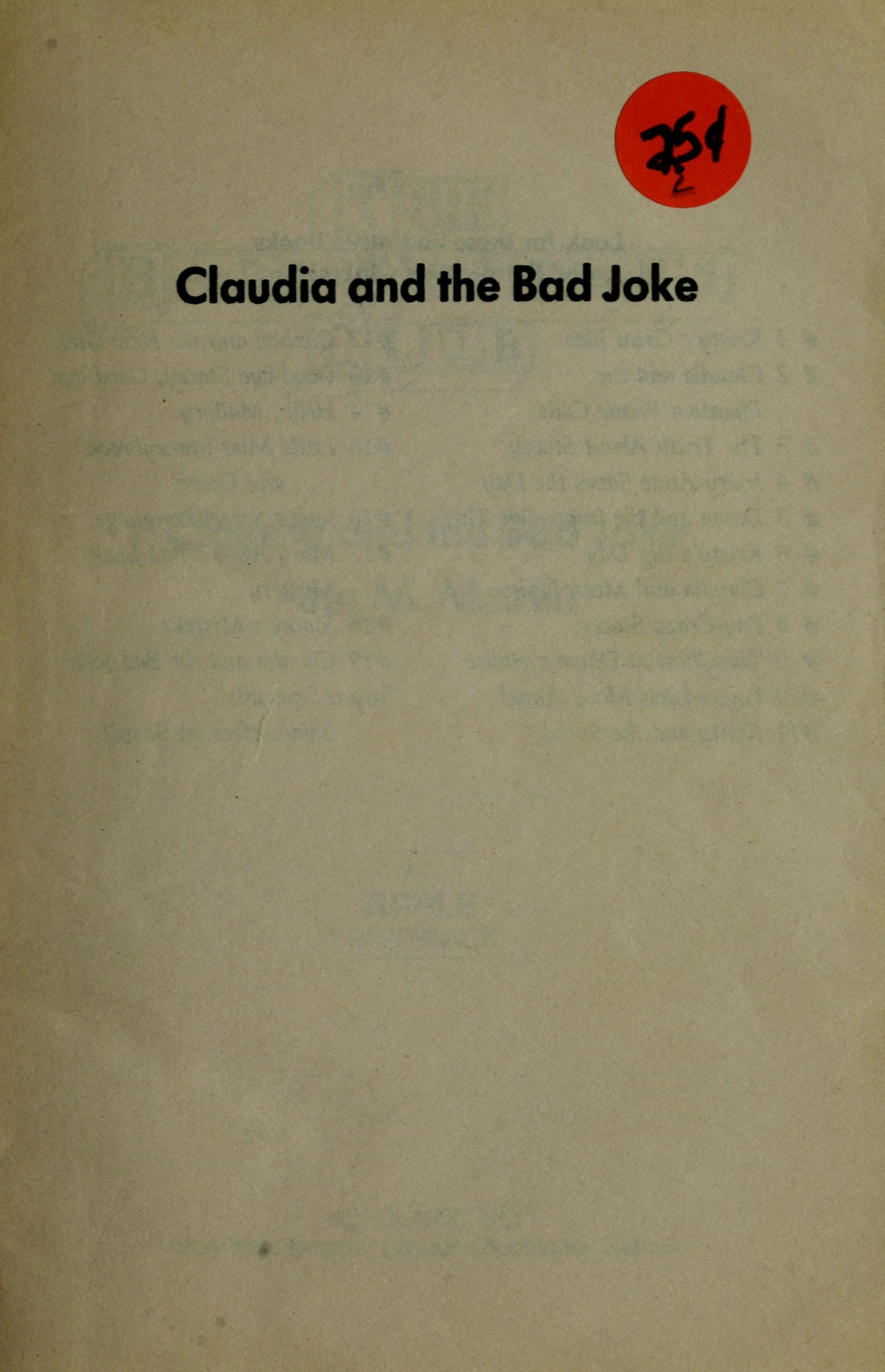 Claudia and the Bad Joke by Ann M. Martin and Ann M. Martin, Ann M. Martin, ISBN 9780590415835
