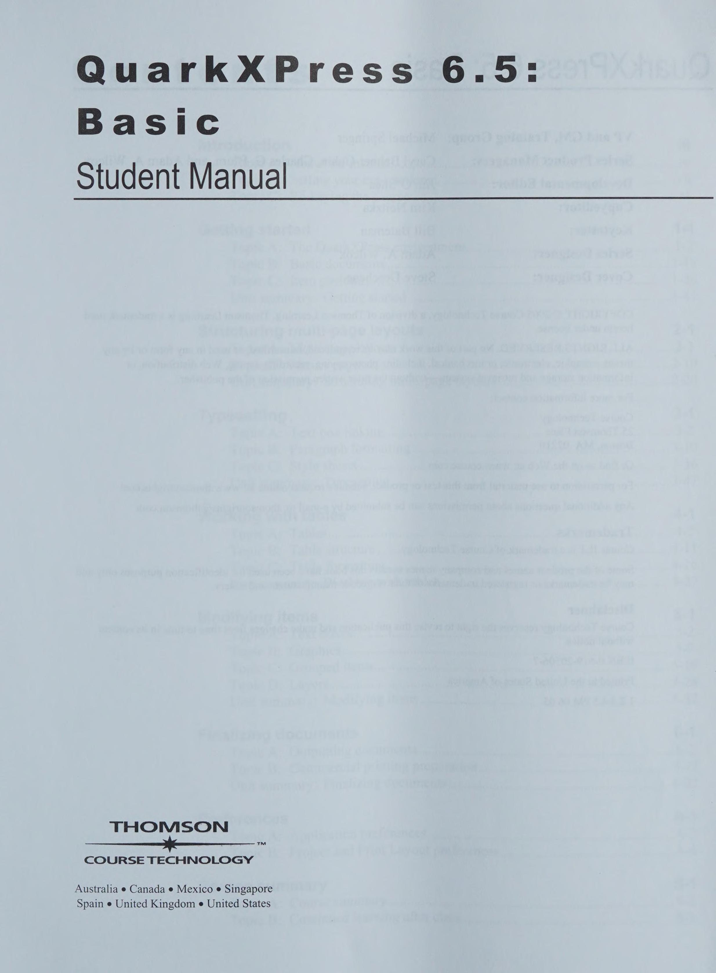QuarkXPress 6.5: Basic, Student Manual