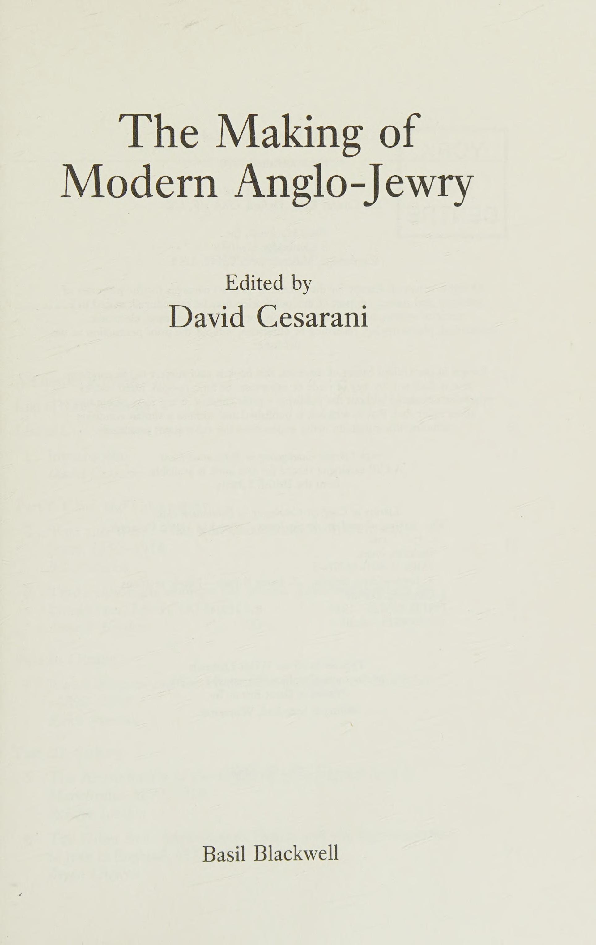 The Making of Modern Anglo-Jewry