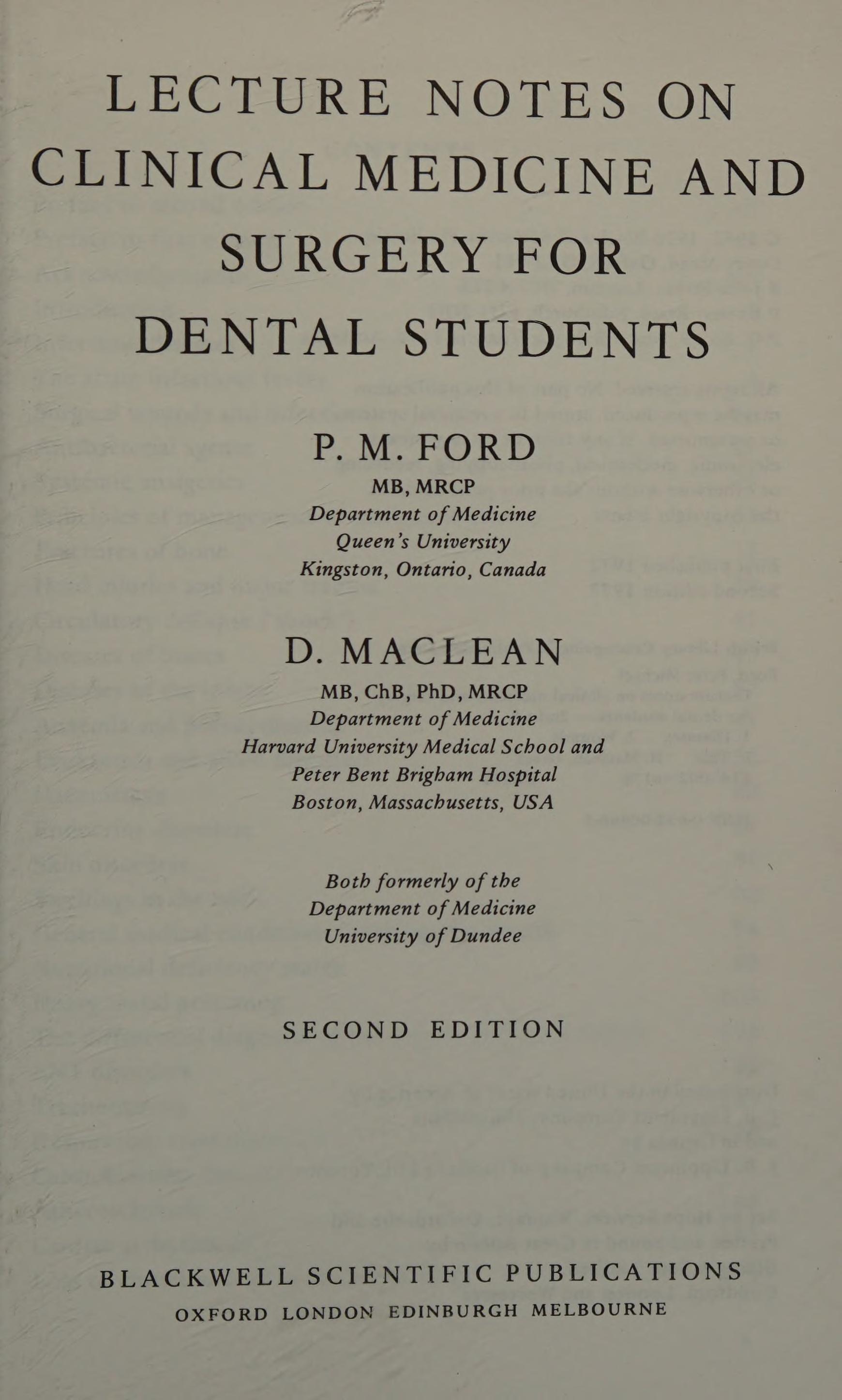 Lecture Notes On Clinical Medicine And Surgery For Dental Students