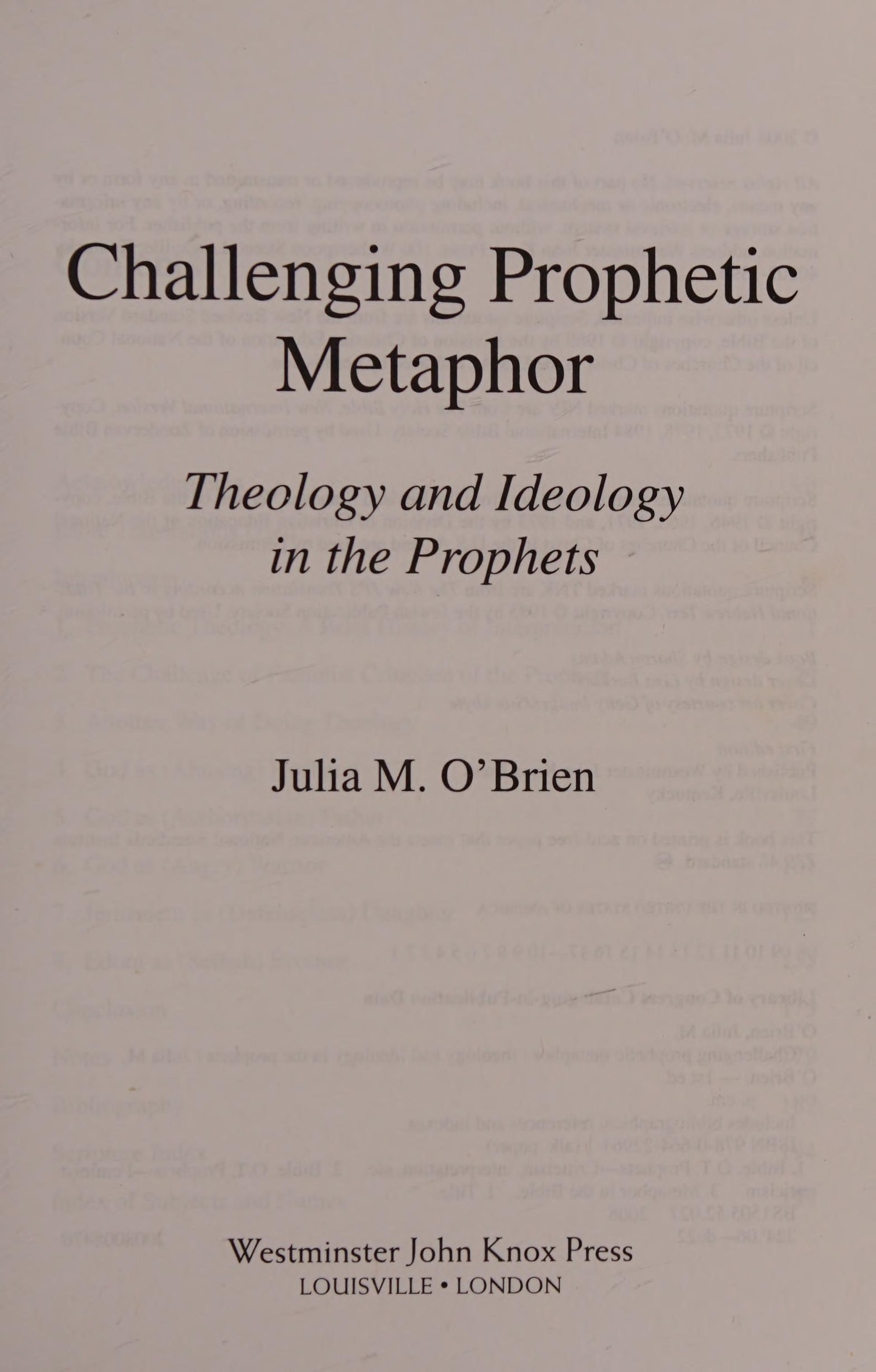 Challenging Prophetic Metaphor