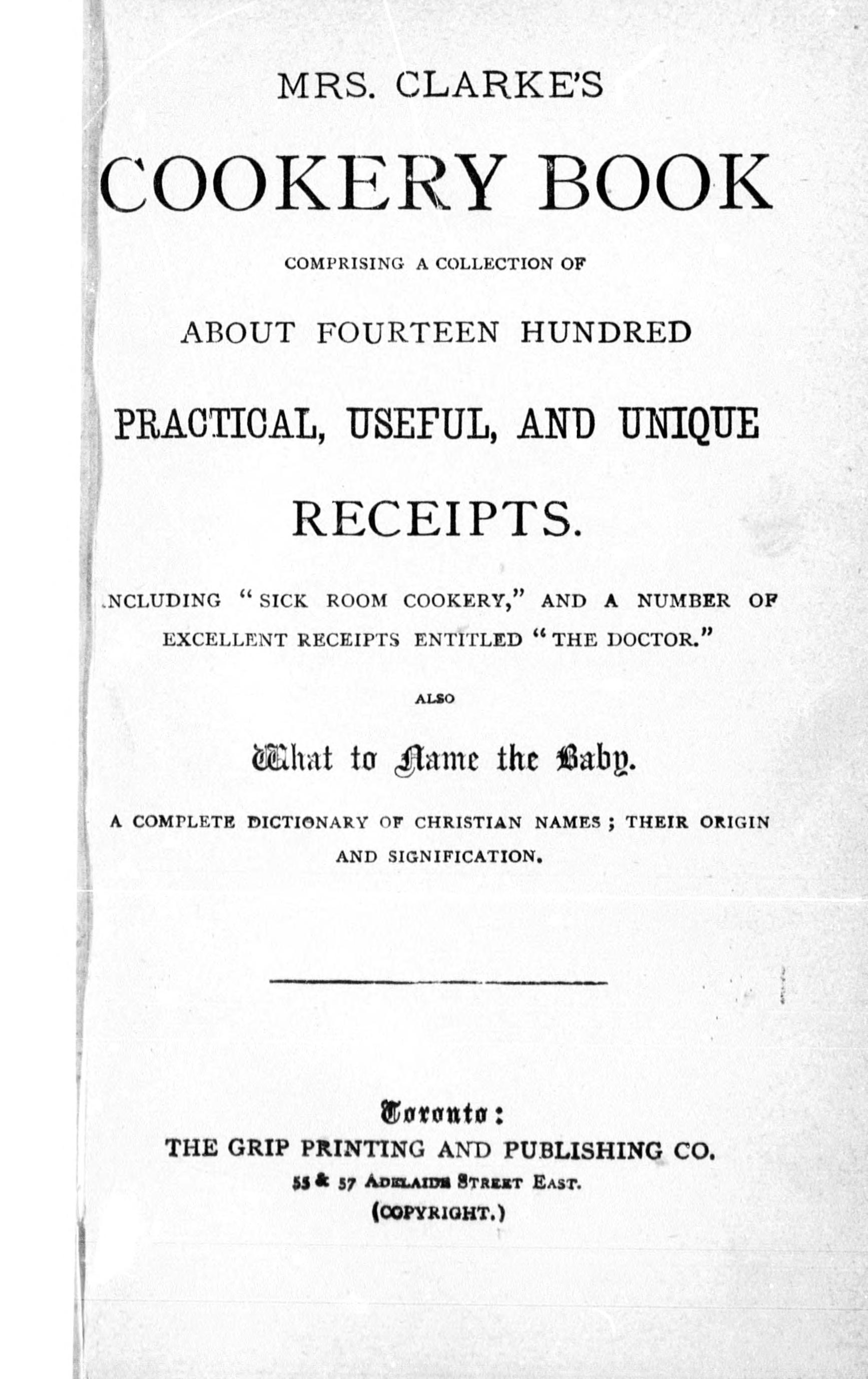 Mrs. Clarke's Cookery Book