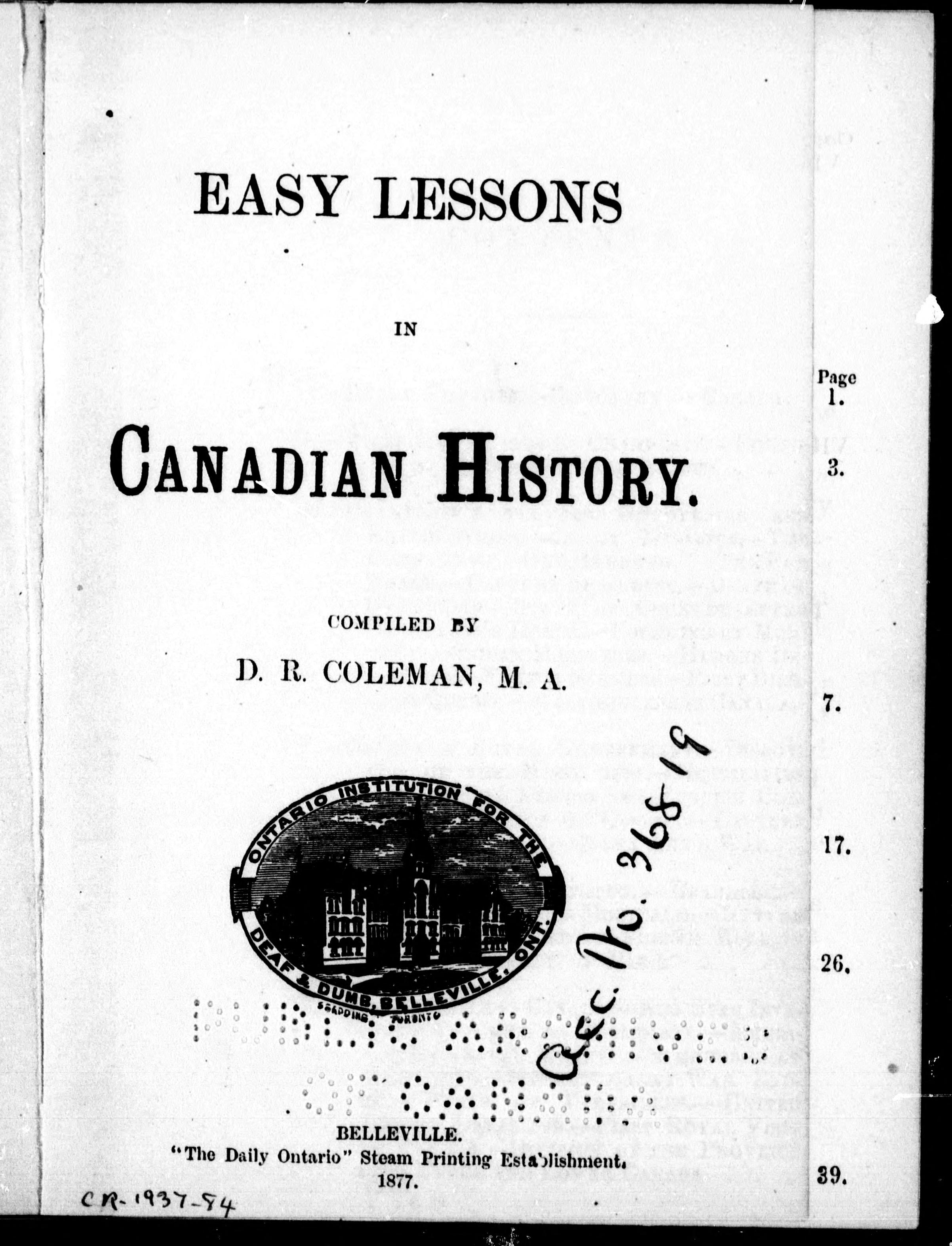 Easy Lessons in Canadian History