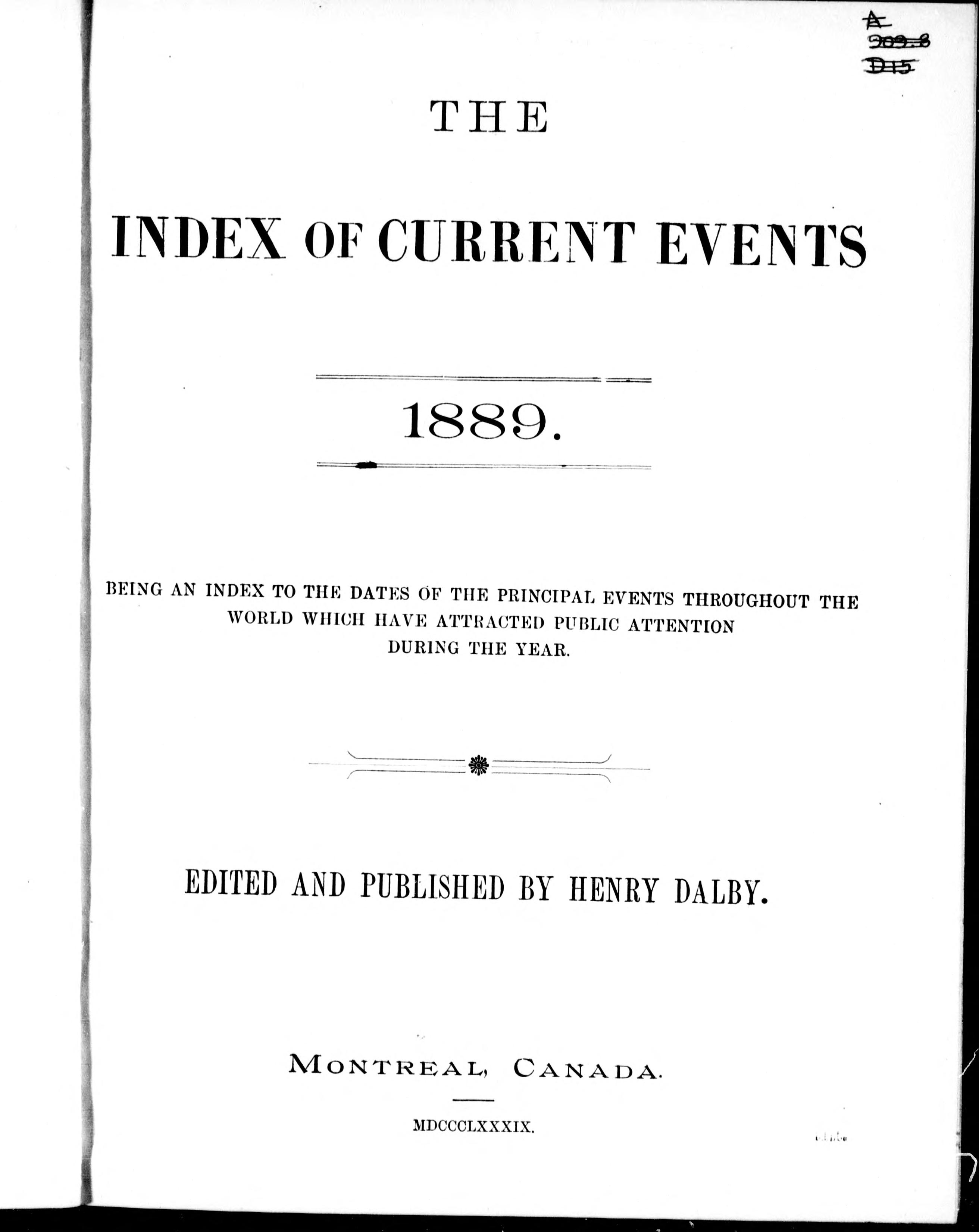 The Index of Current Events, 1889
