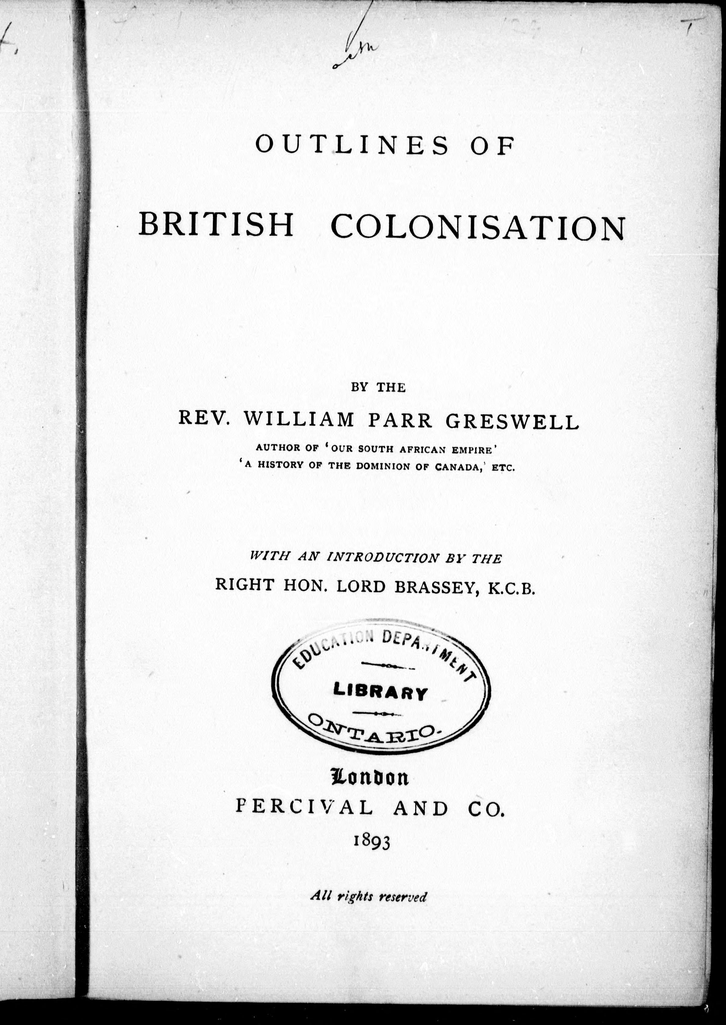 Outlines Of British Colonisation