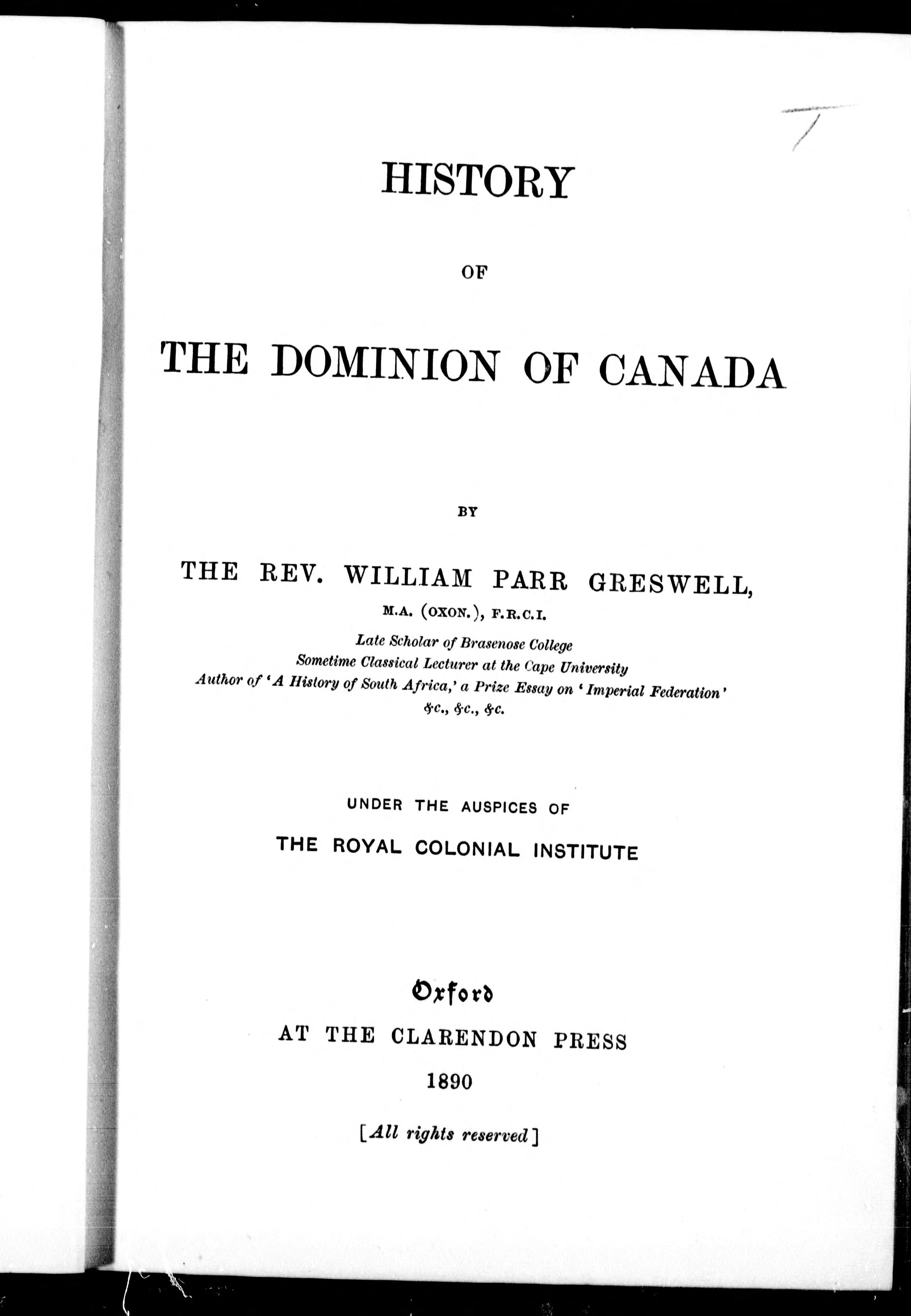 History Of The Dominion Of Canada