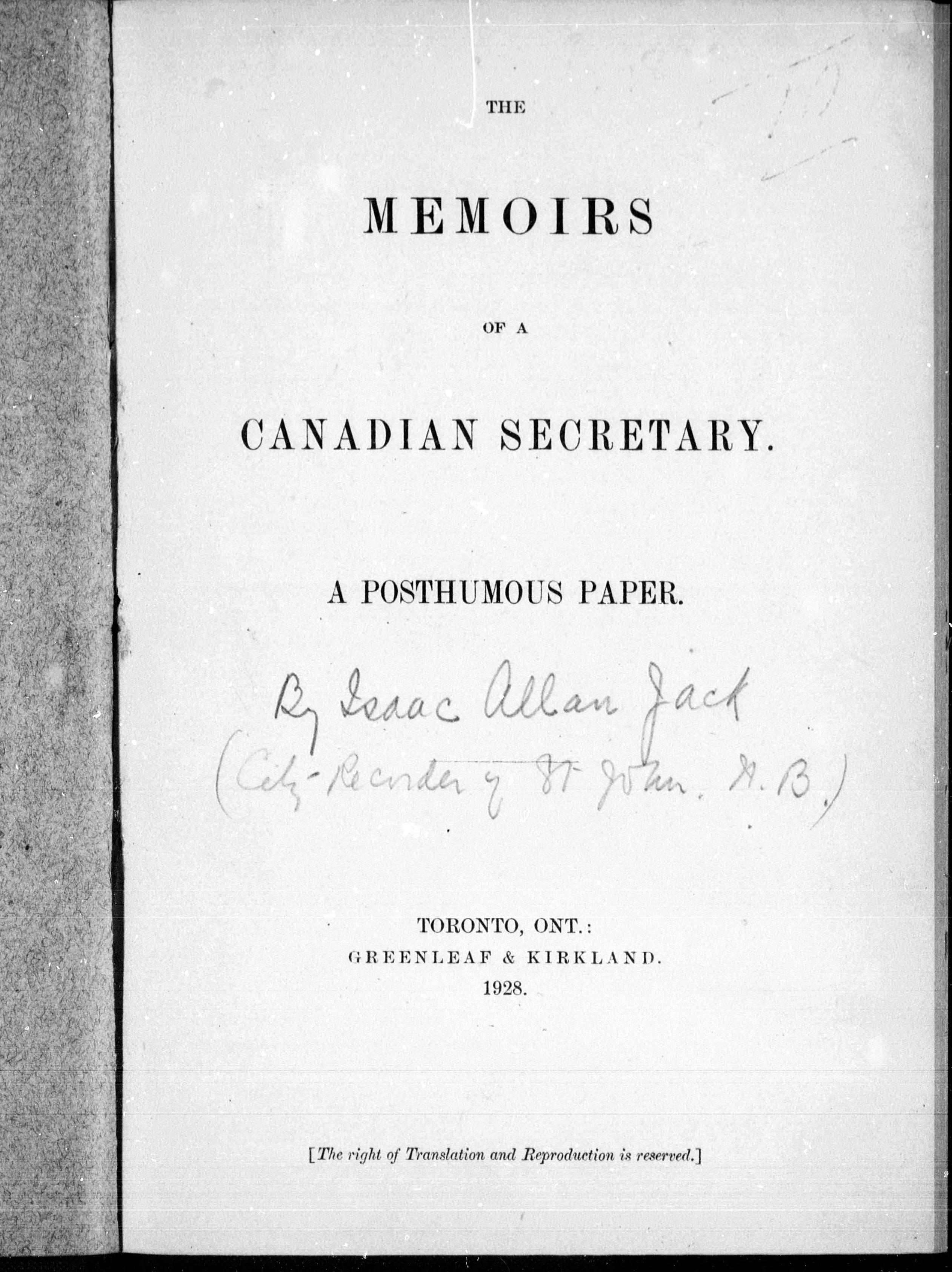 The Memoirs of a Canadian Secretary