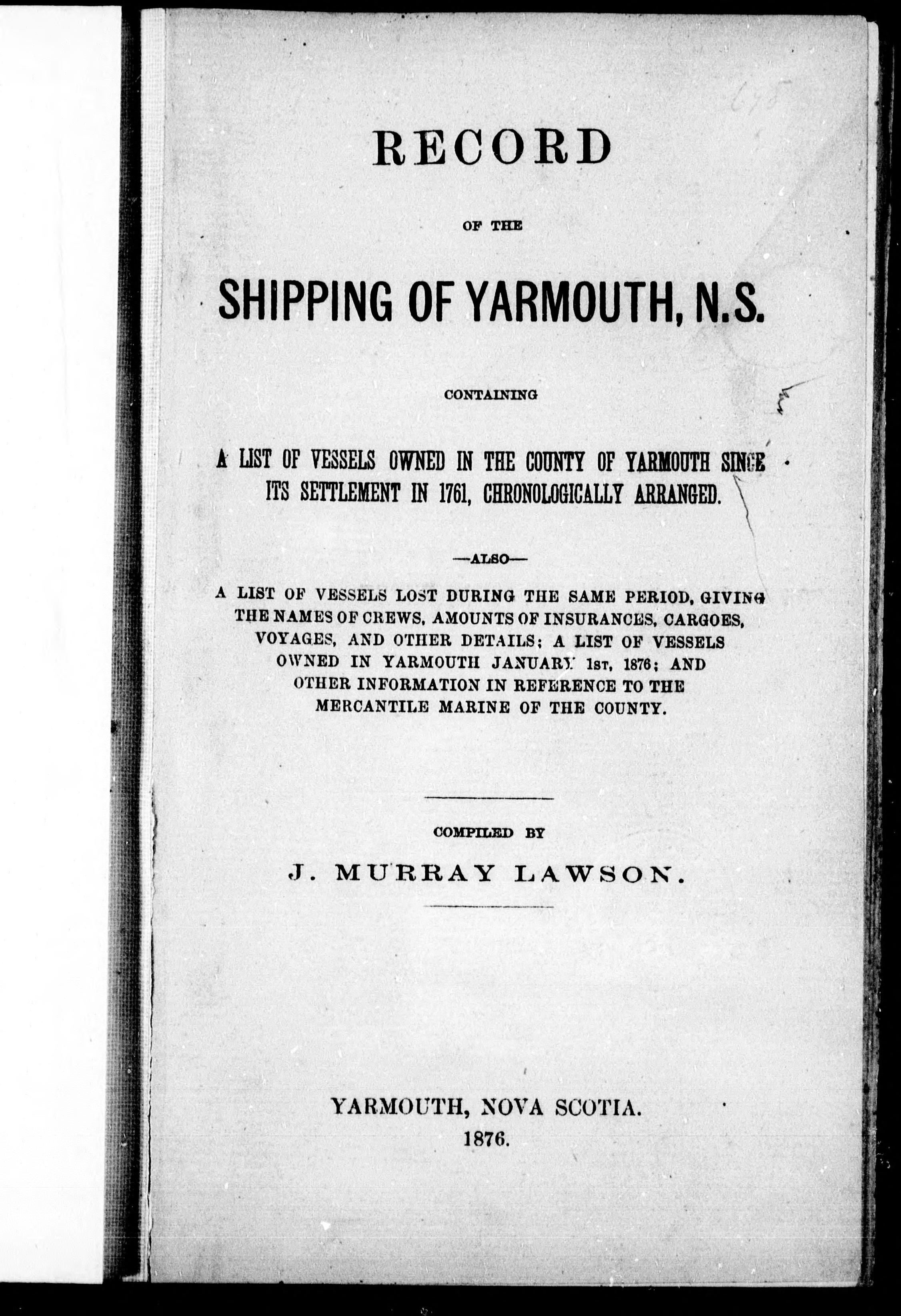 Record of the Shipping of Yarmouth, N.S.