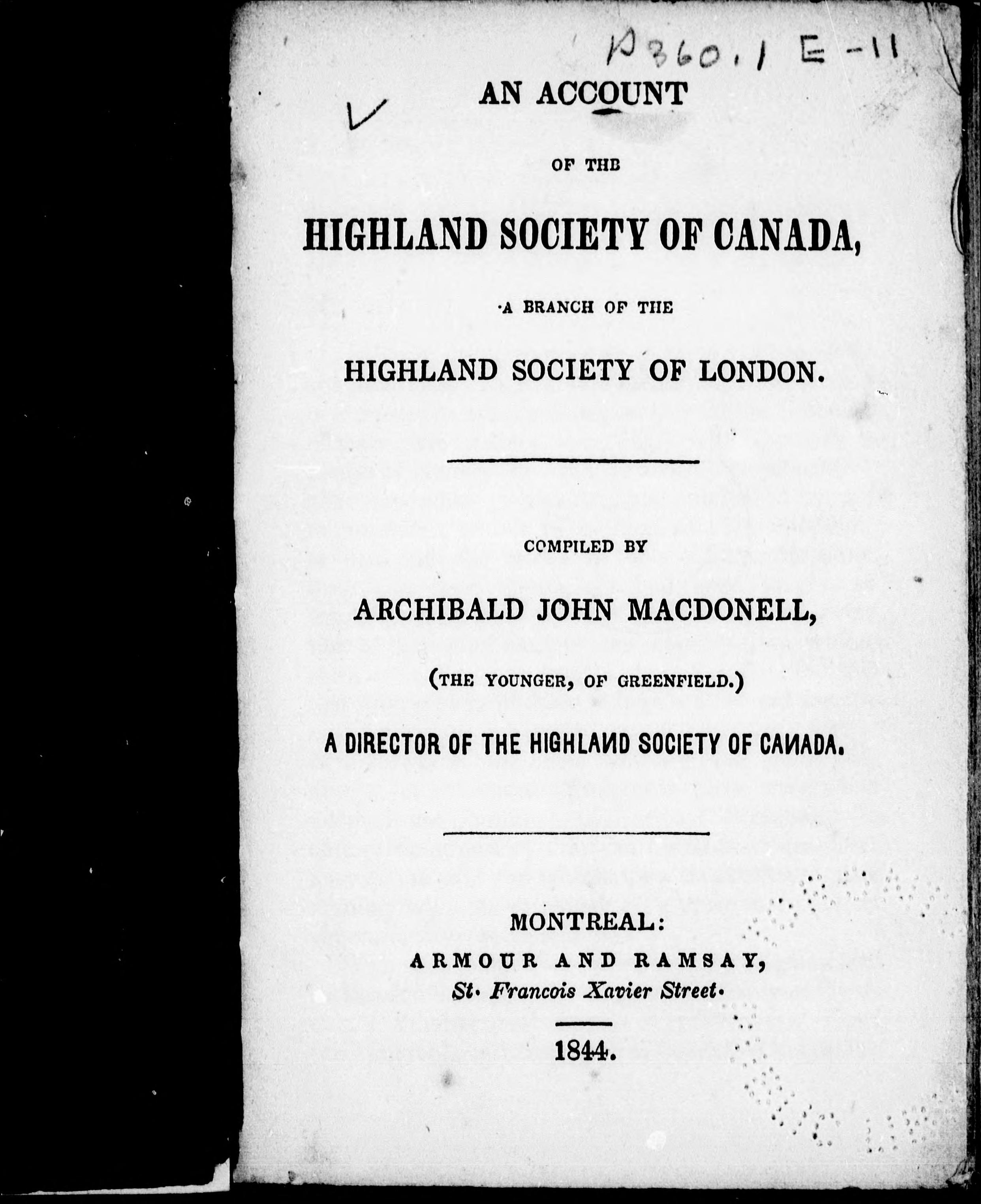 An Account of the Highland Society of Canada
