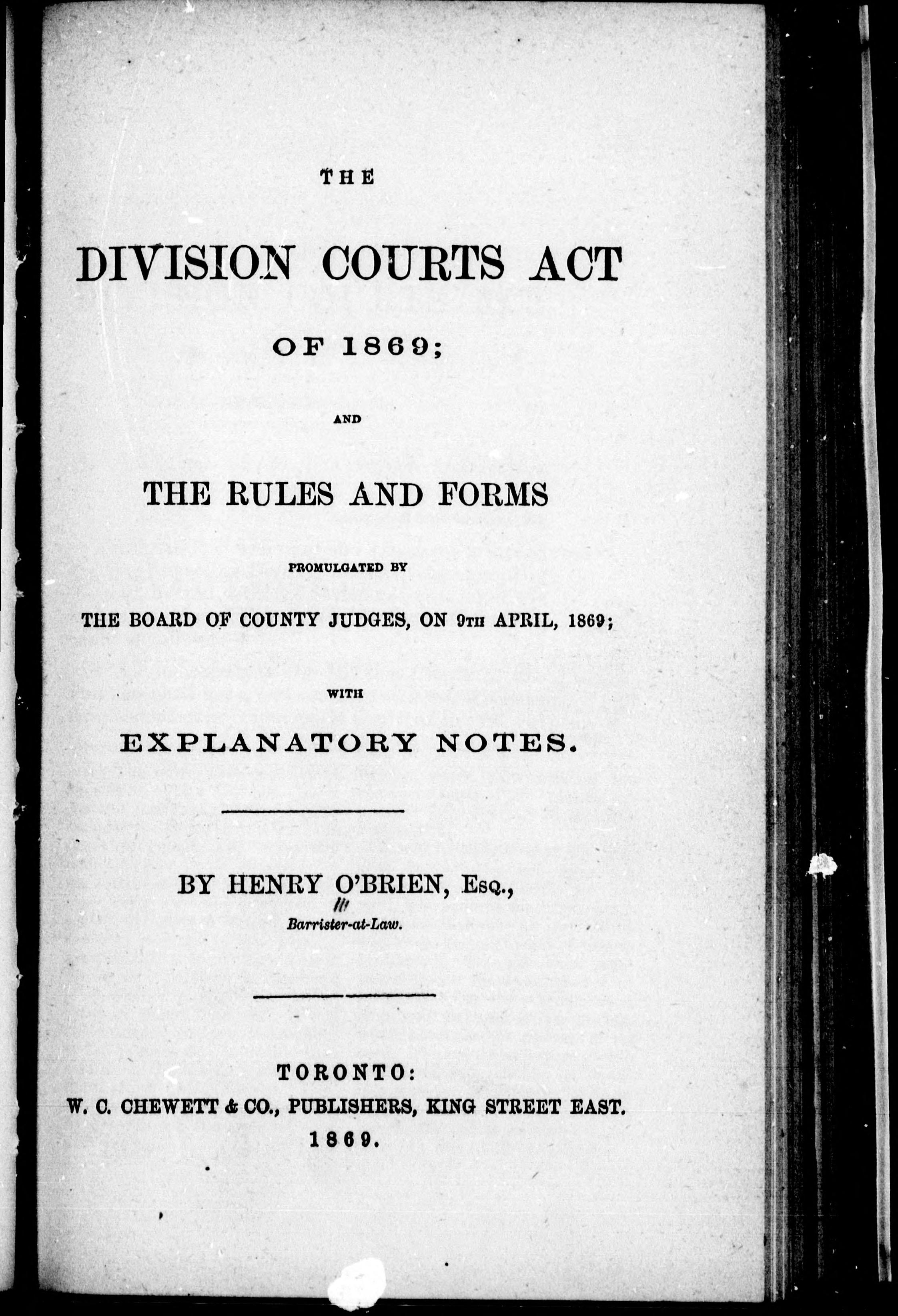The Division Courts Act Of 1869