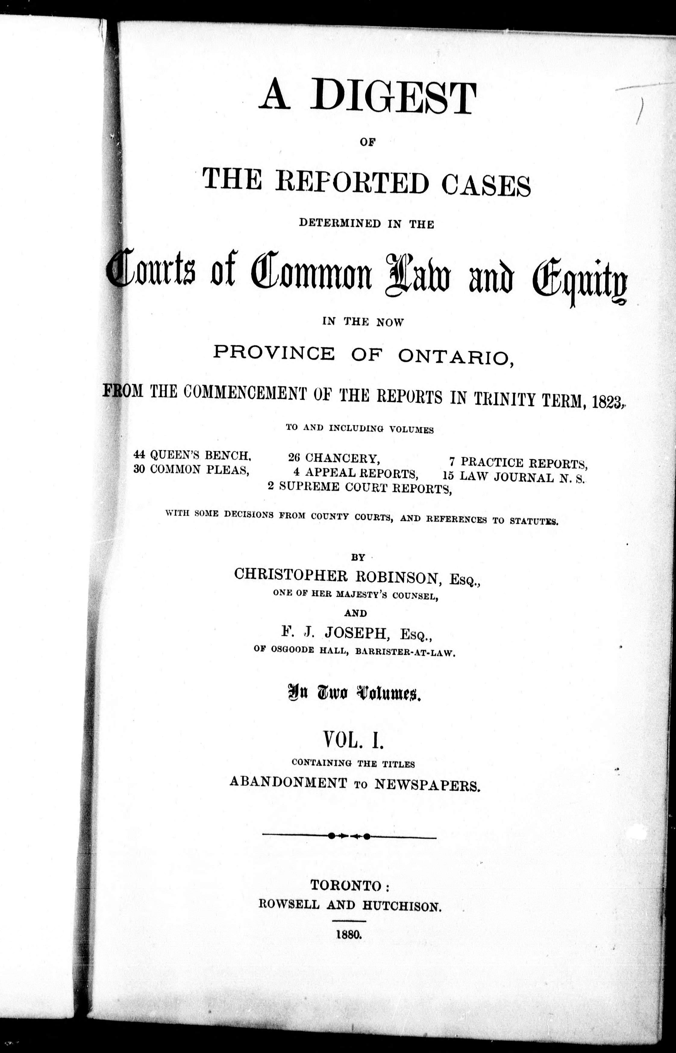 A Digest of the Reported Cases Determined in the Courts of Common Law and Equity