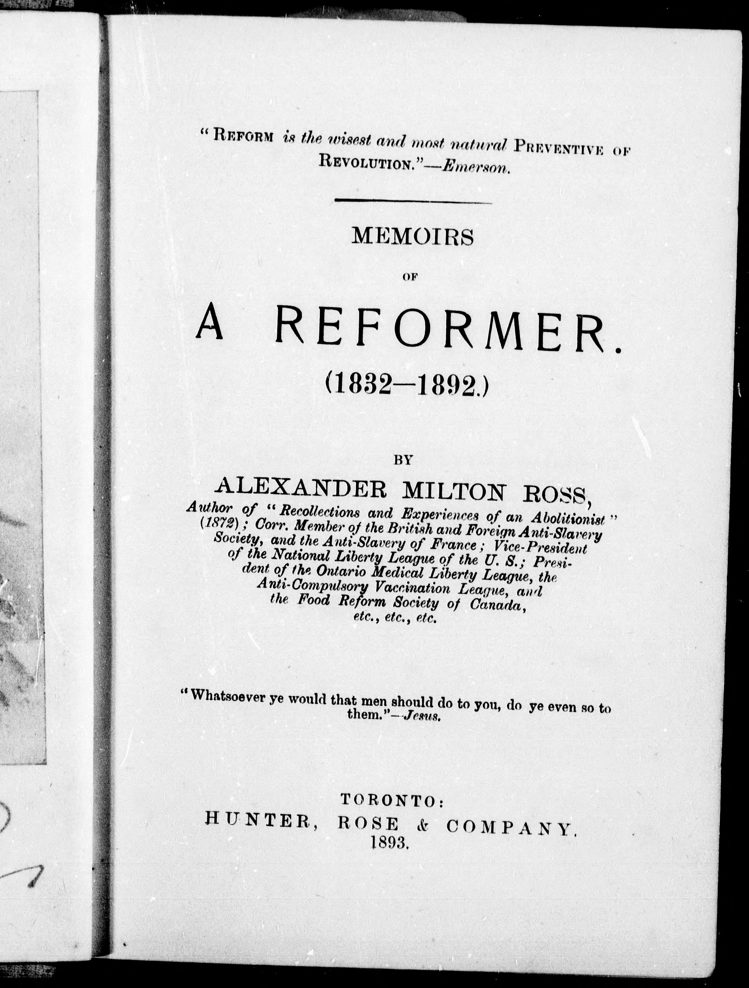 Memoirs of a Reformer (1832-1892)