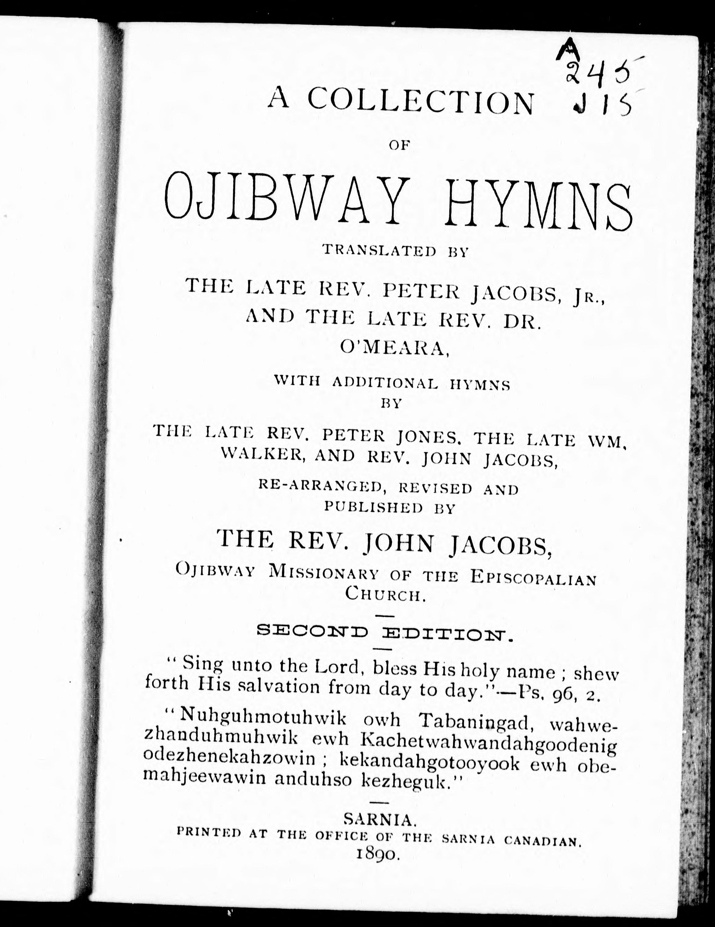 A Collection Of Ojibway Hymns