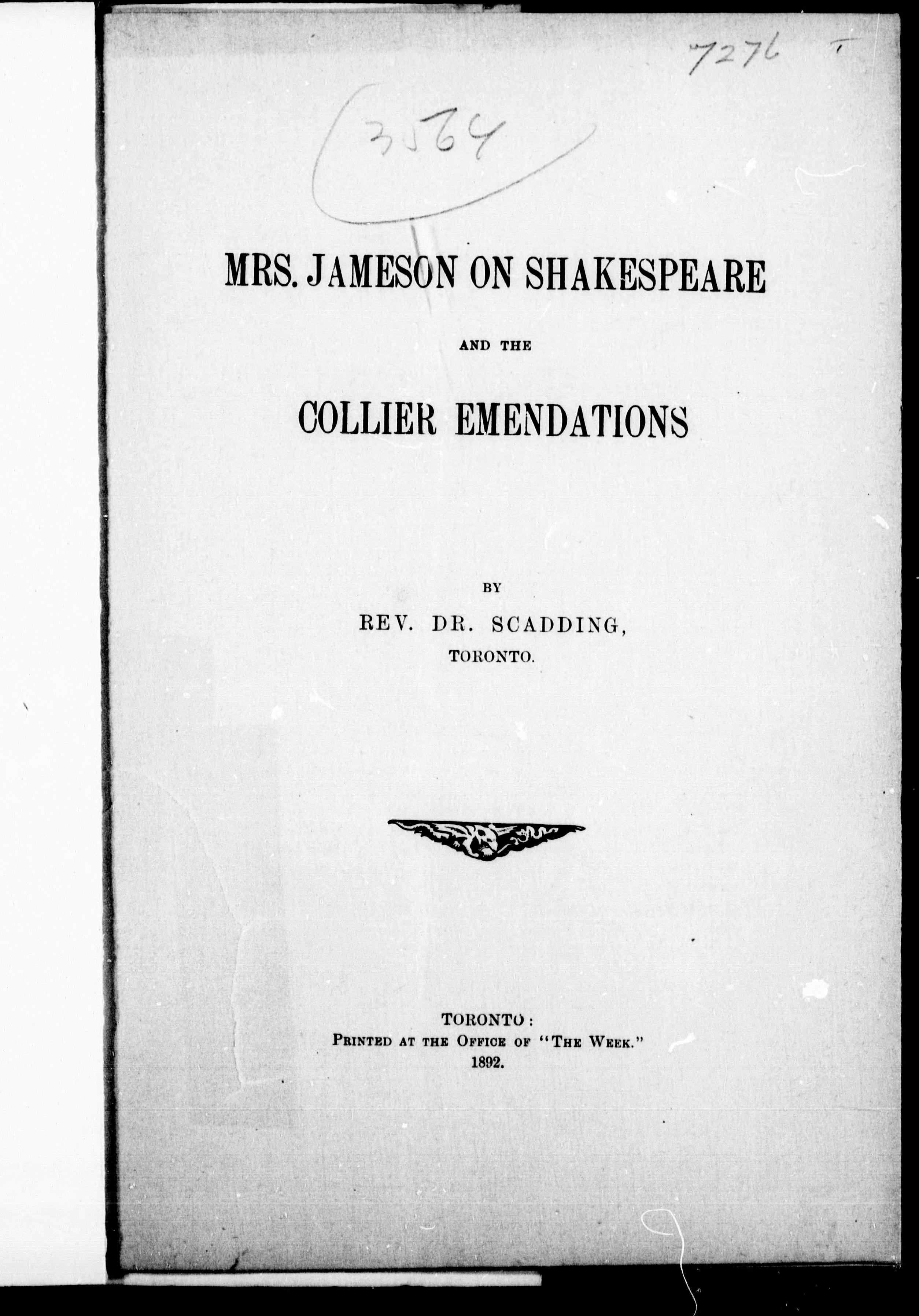 Mrs. Jameson on Shakespeare and the Collier Emendations