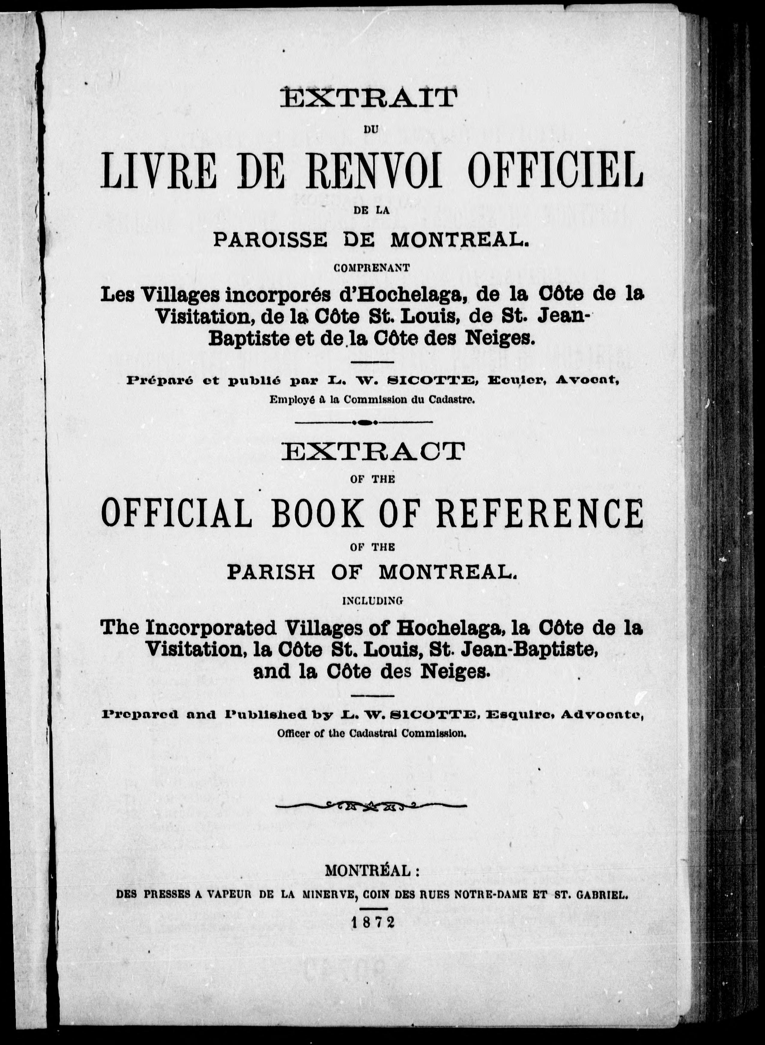 Extrait Du Livre De Renvoi Officiel De La Paroisse De Montréal
