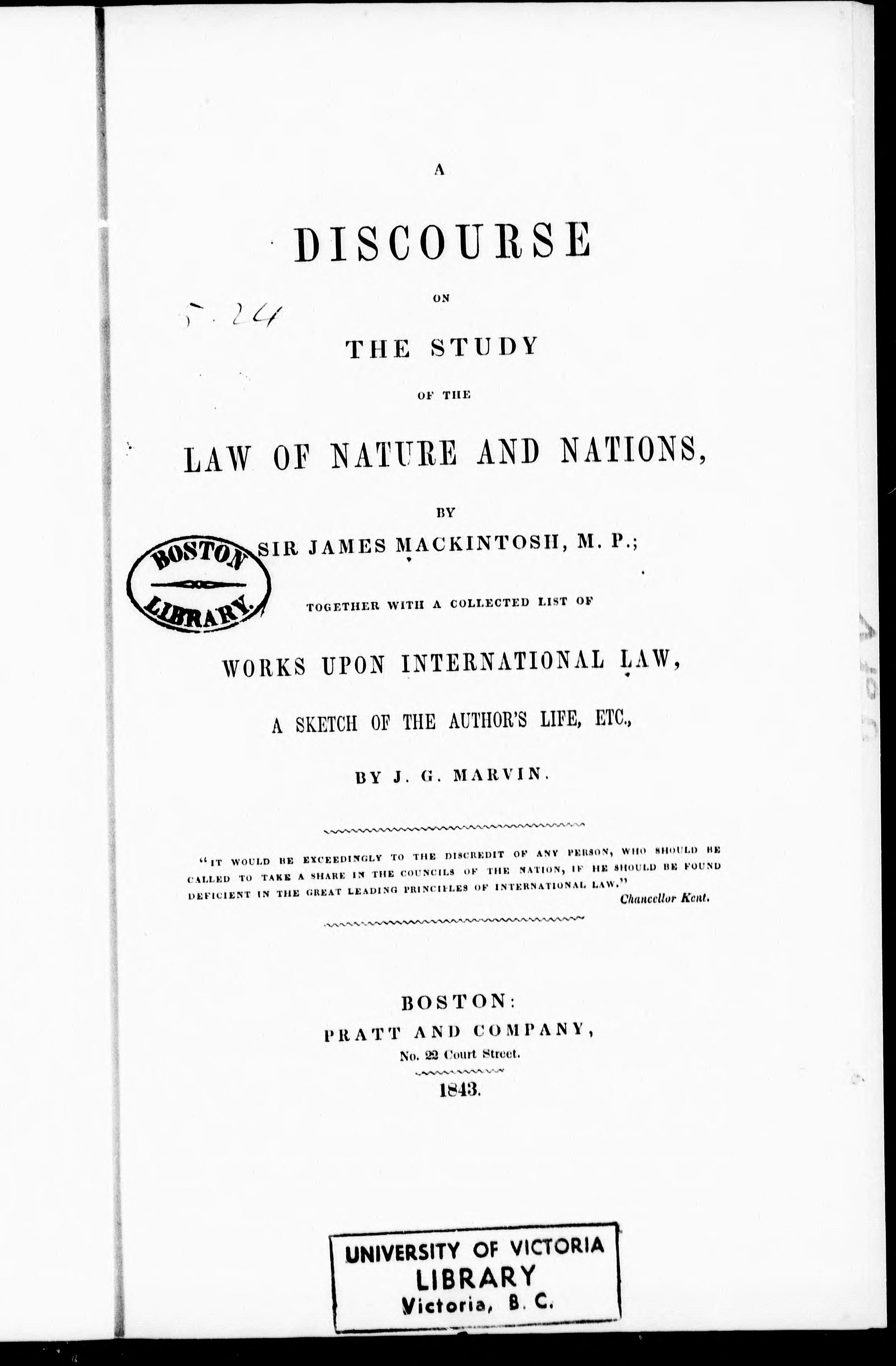 A discourse on the study of the law of nature and nations