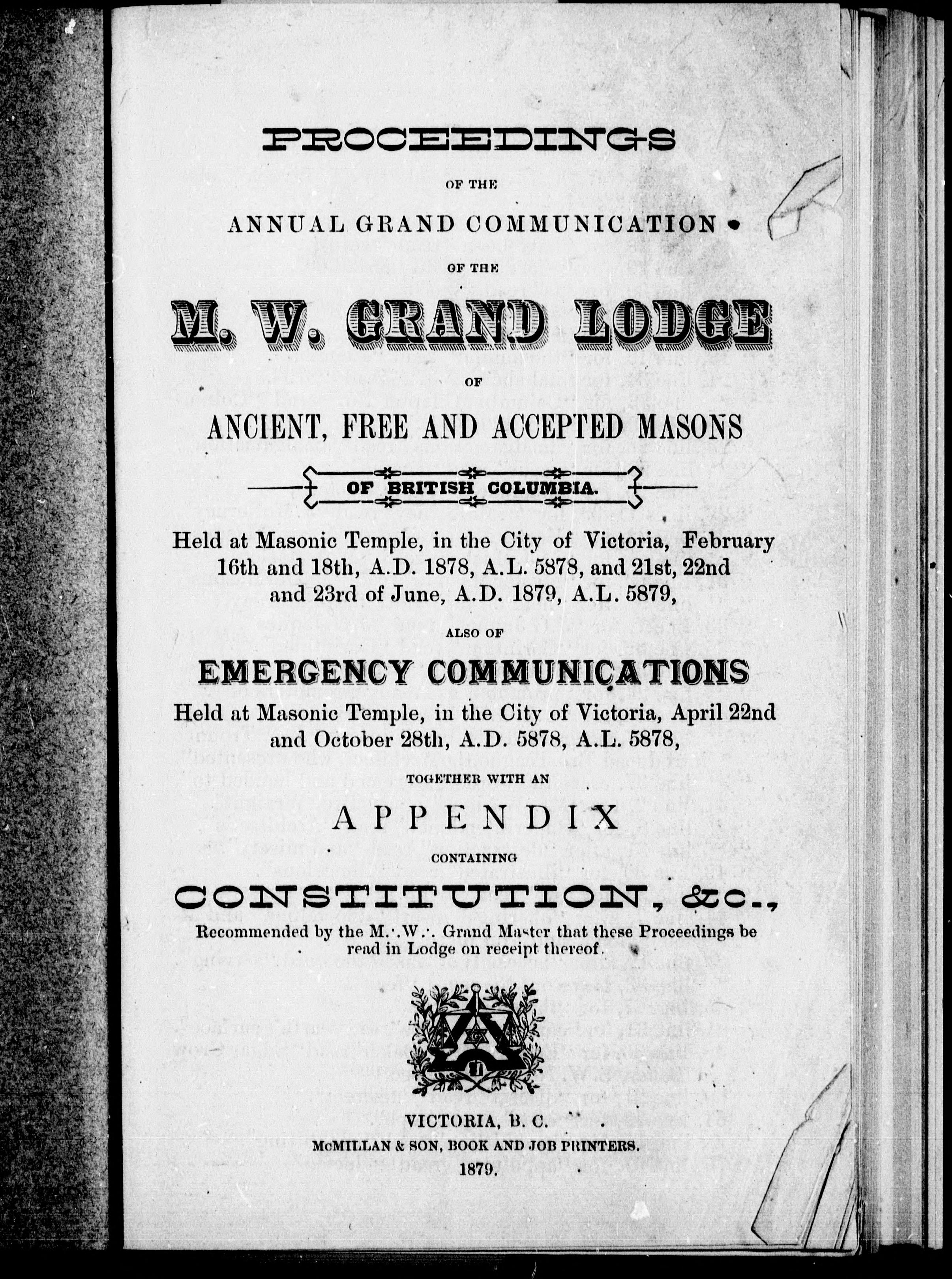 Proceedings of the Annual Grand Communication of the M.W. Grand Lodge of Ancient, Free and Accepted Masons of British Columbia