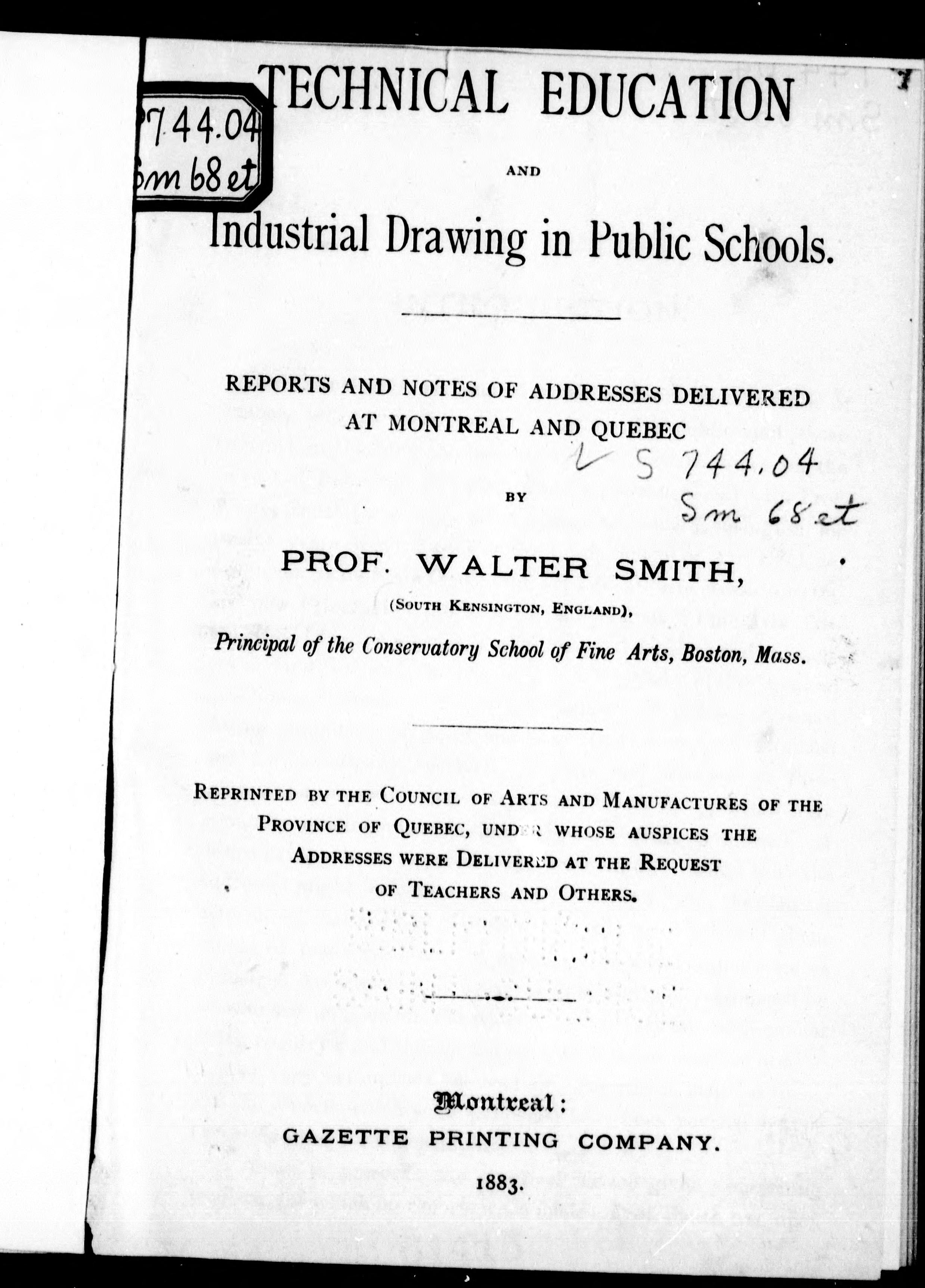 Technical Education and Industrial Drawing in Public Schools