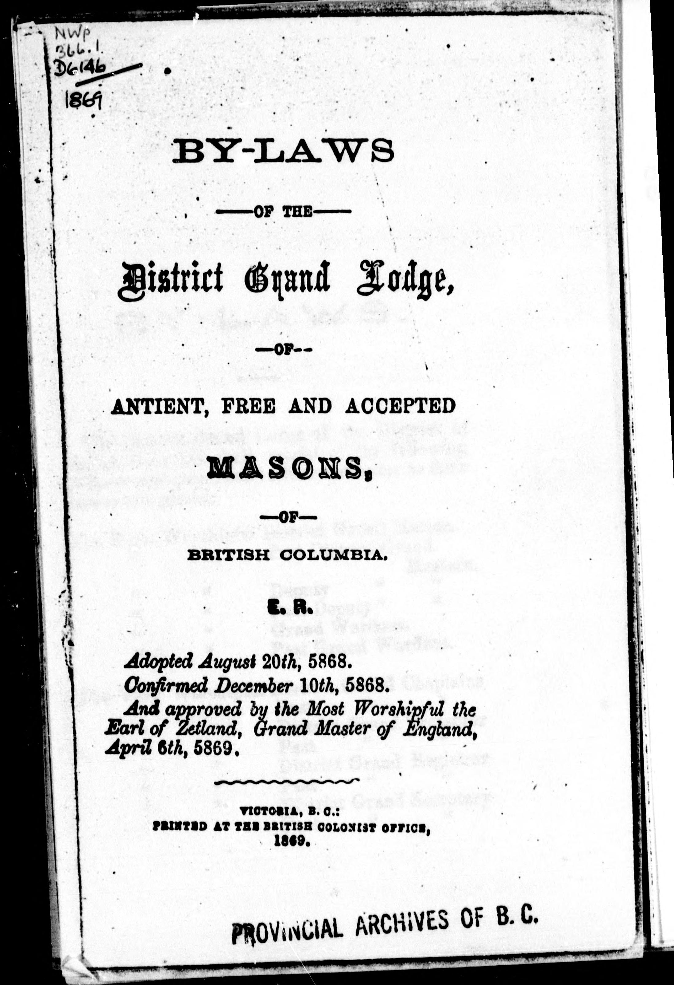 By-Laws Of The District Grand Lodge Of Antient, Free And Accepted Masons Of British Columbia