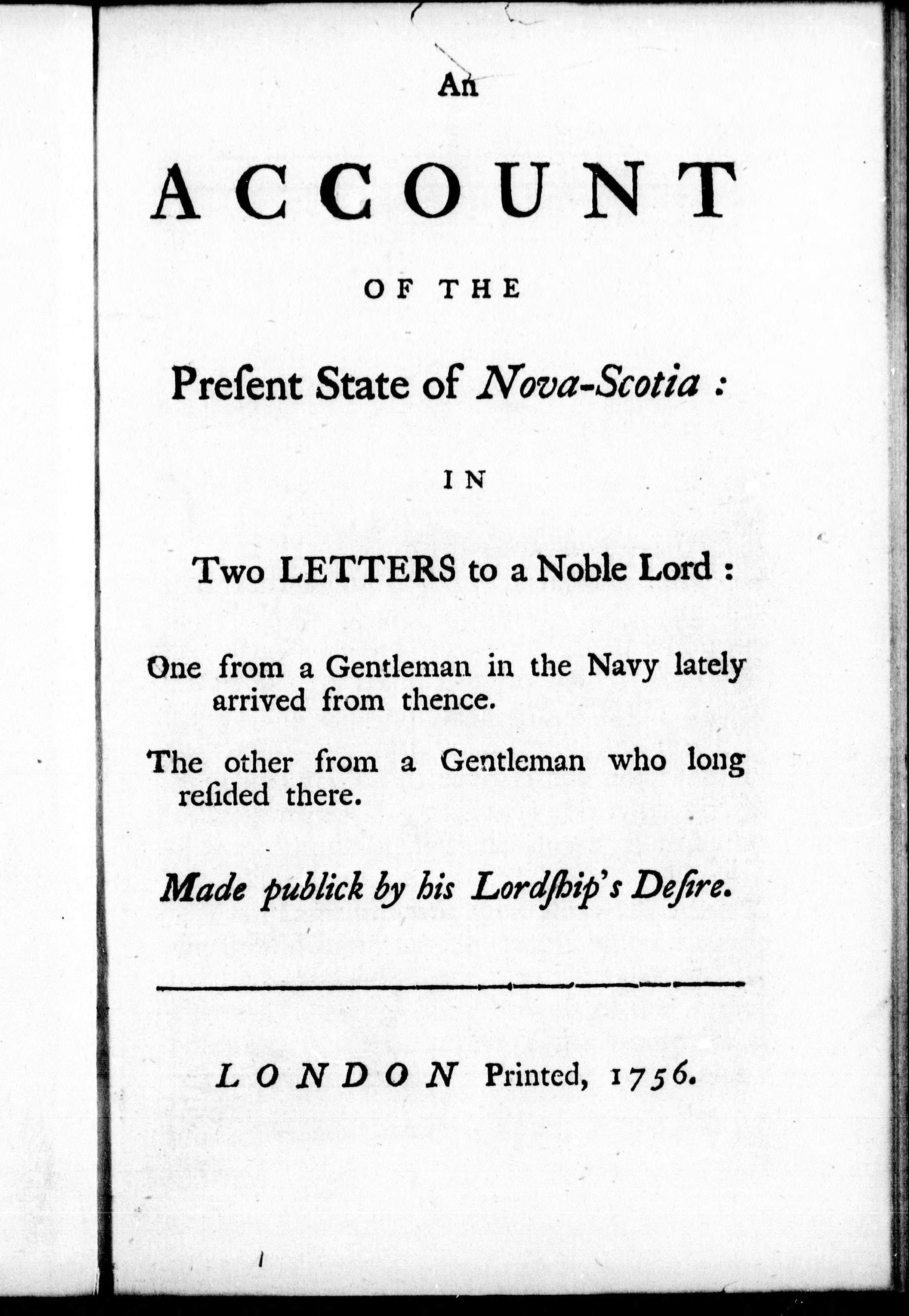 An Account of the Present State of Nova-Scotia