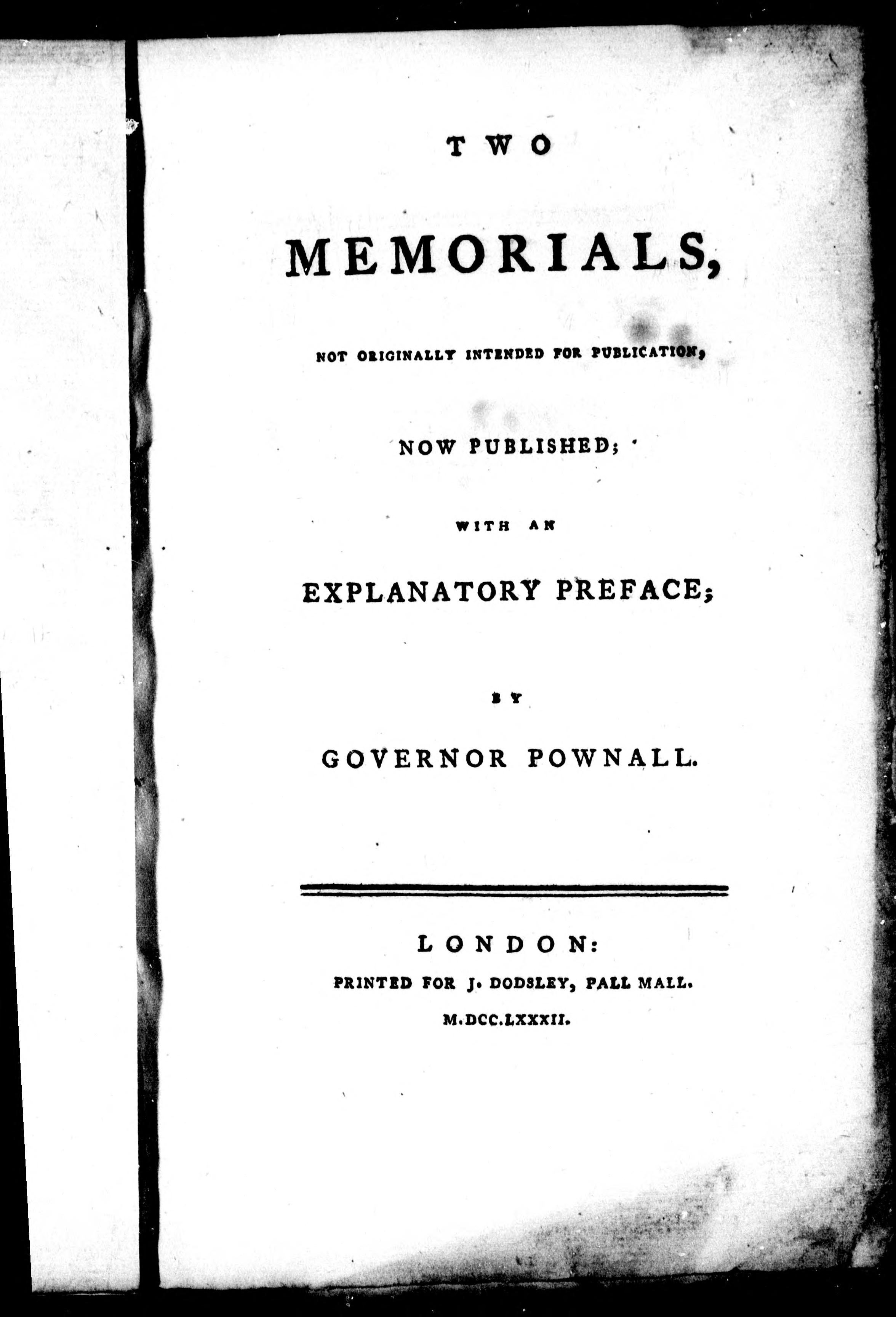 Two Memorials, Not Originally Intended For Publication, Now Published