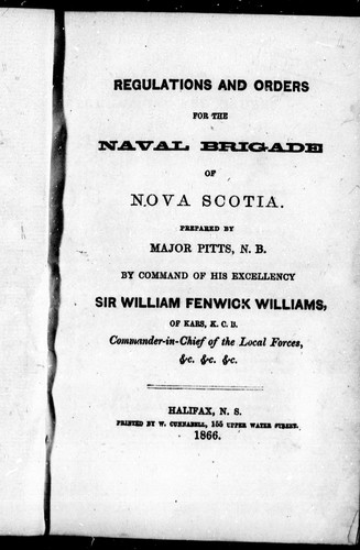 Regulations and Orders for the Naval Brigade of Nova Scotia