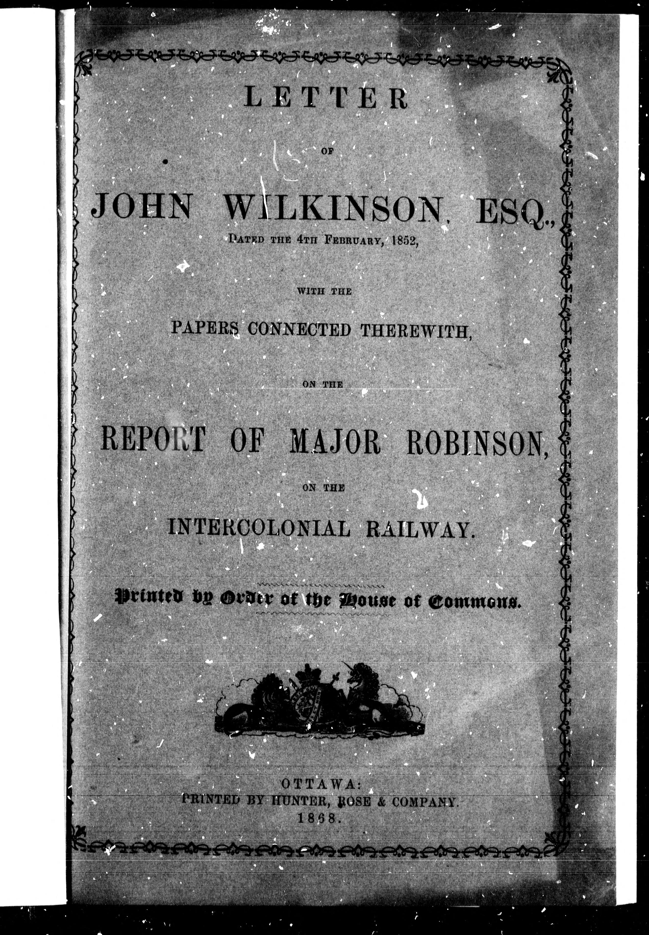 Letter of John Wilkinson, Esq., Dated the 4th February, 1852