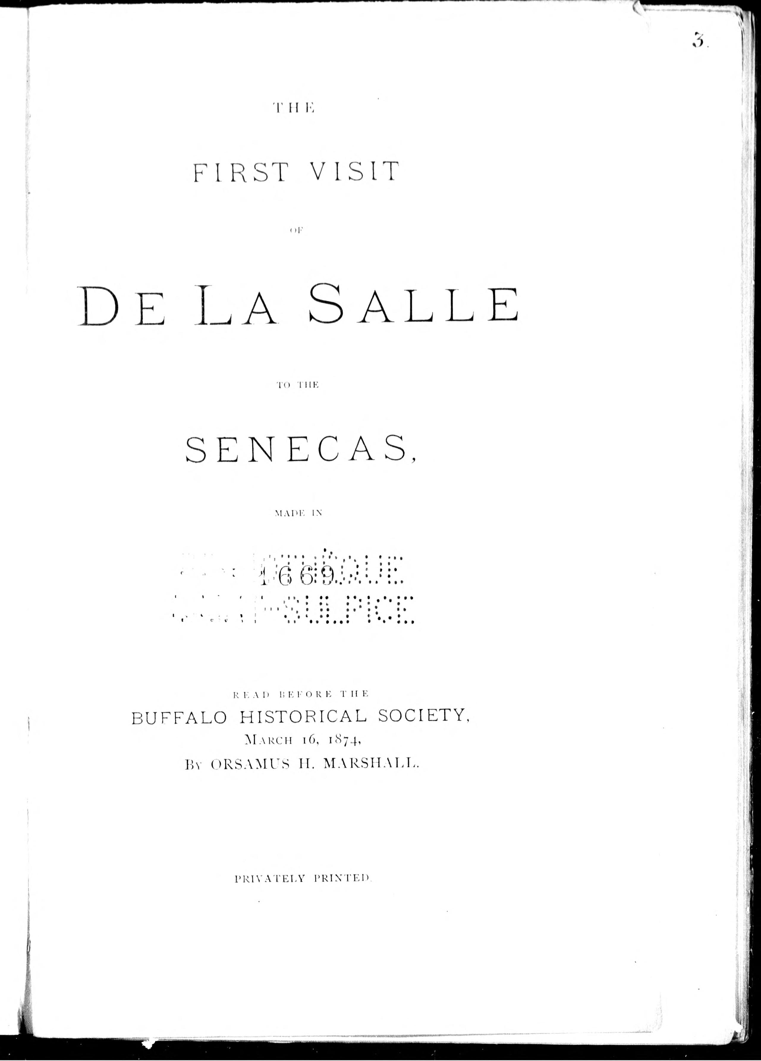 The First Visit Of De La Salle To The Senecas, Made In 1669
