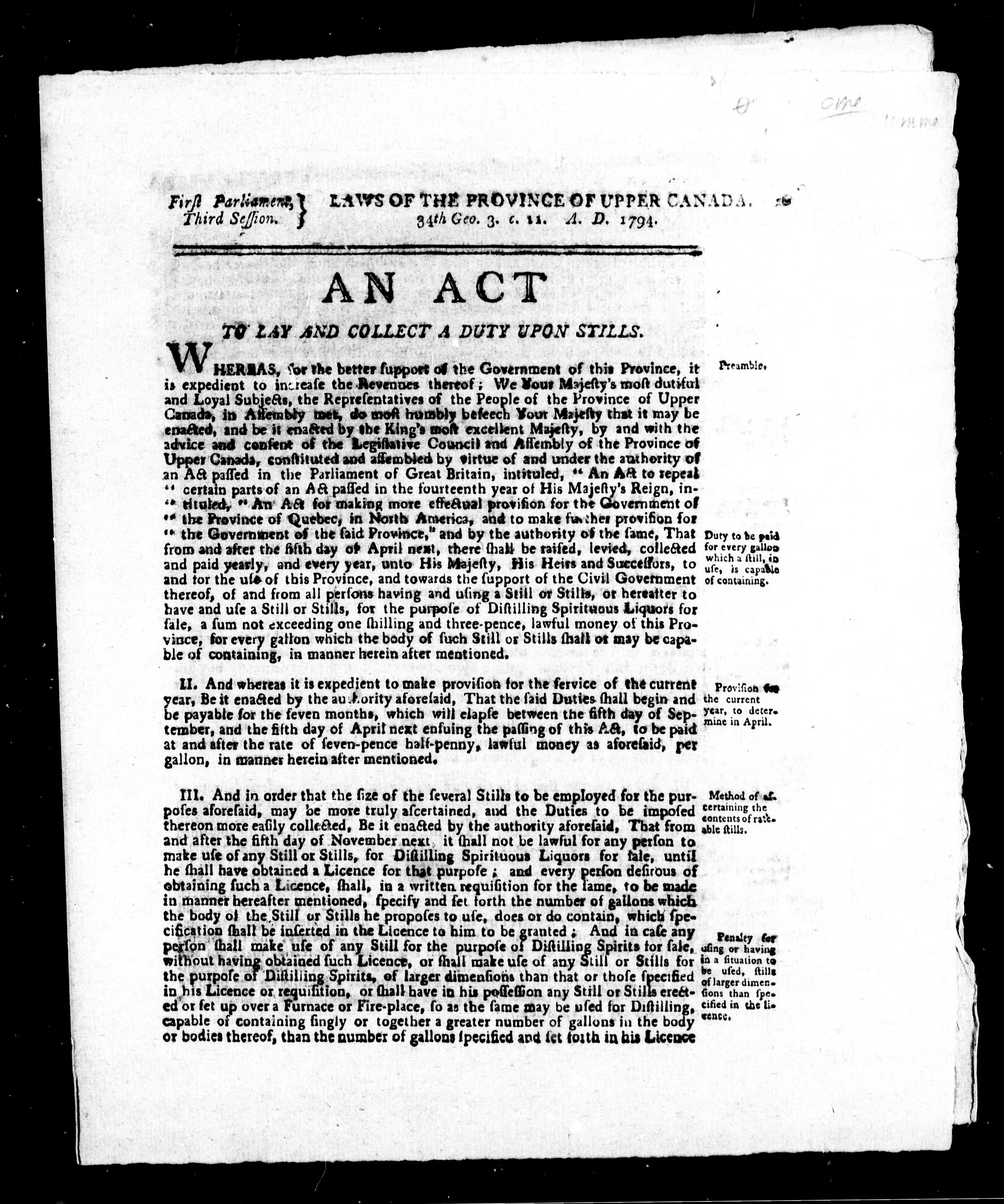 An Act to Lay and Collect a Duty upon Stills