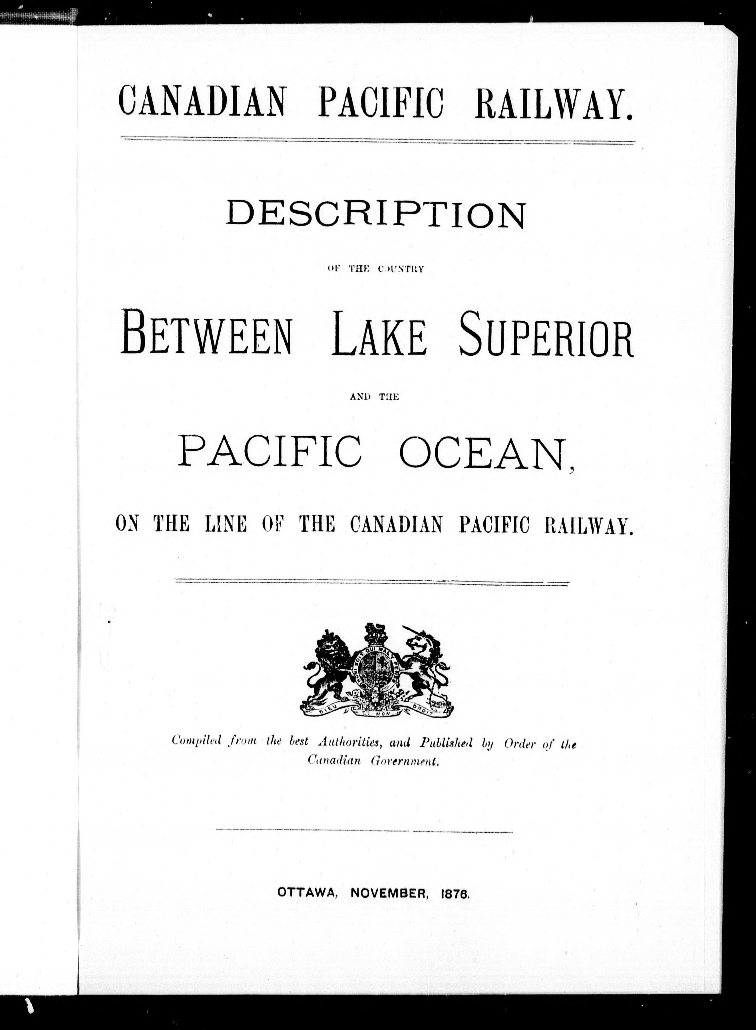 Description Of The Country Between Lake Superior And The Pacific Ocean, On The Line Of The Canadian Pacific Railway