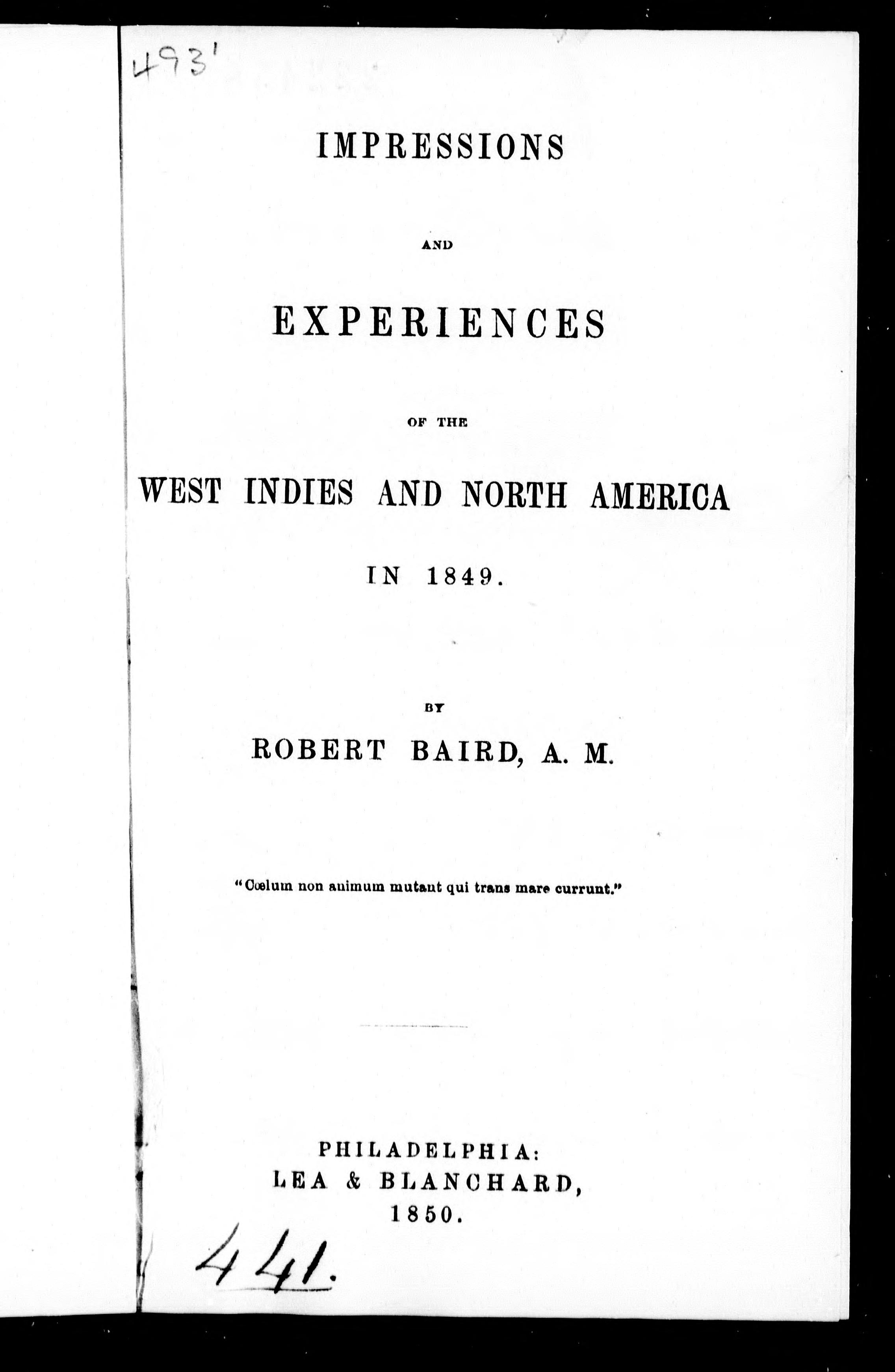 Impressions and Experiences of the West Indies and North America In 1849