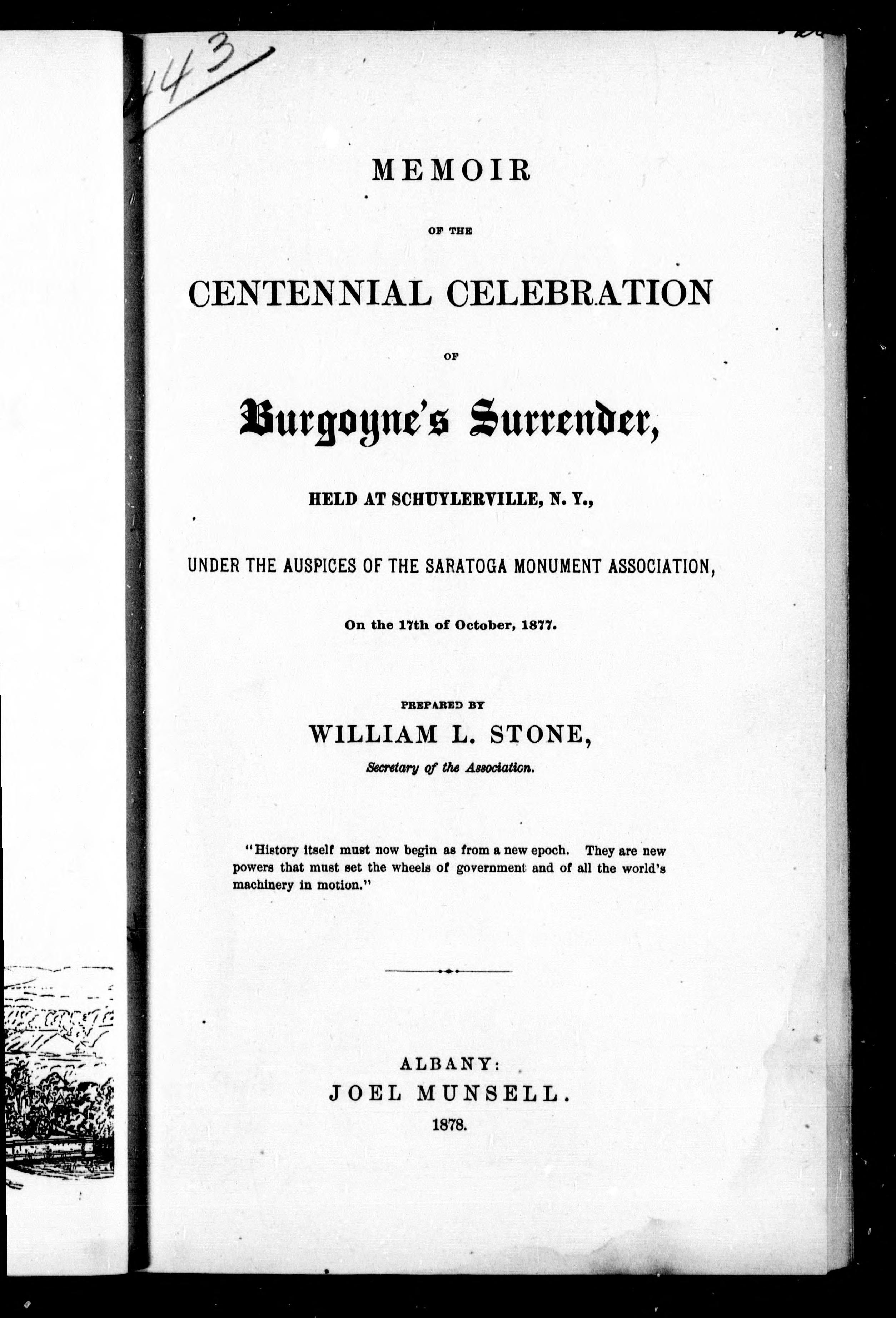 Memoir of the Centennial Celebration of Burgoyne's Surrender