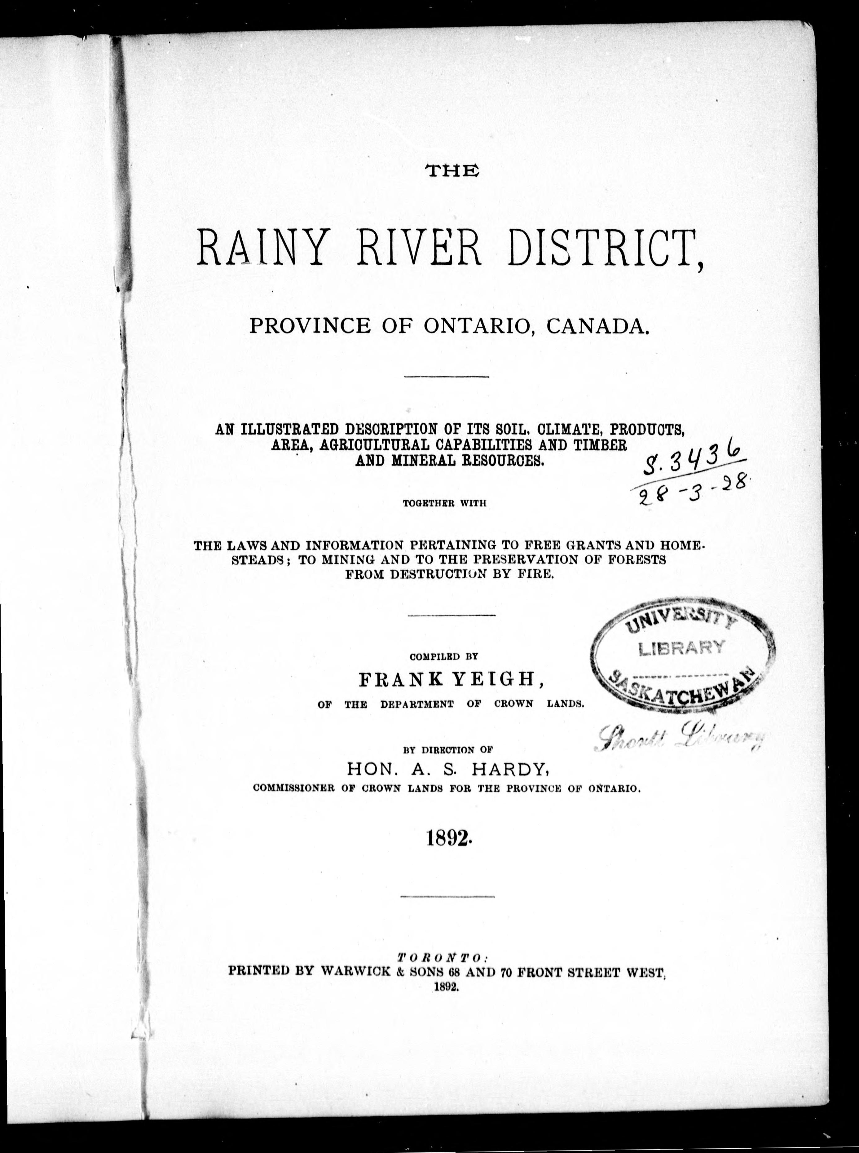 The Rainy River District, Province Of Ontario, Canada