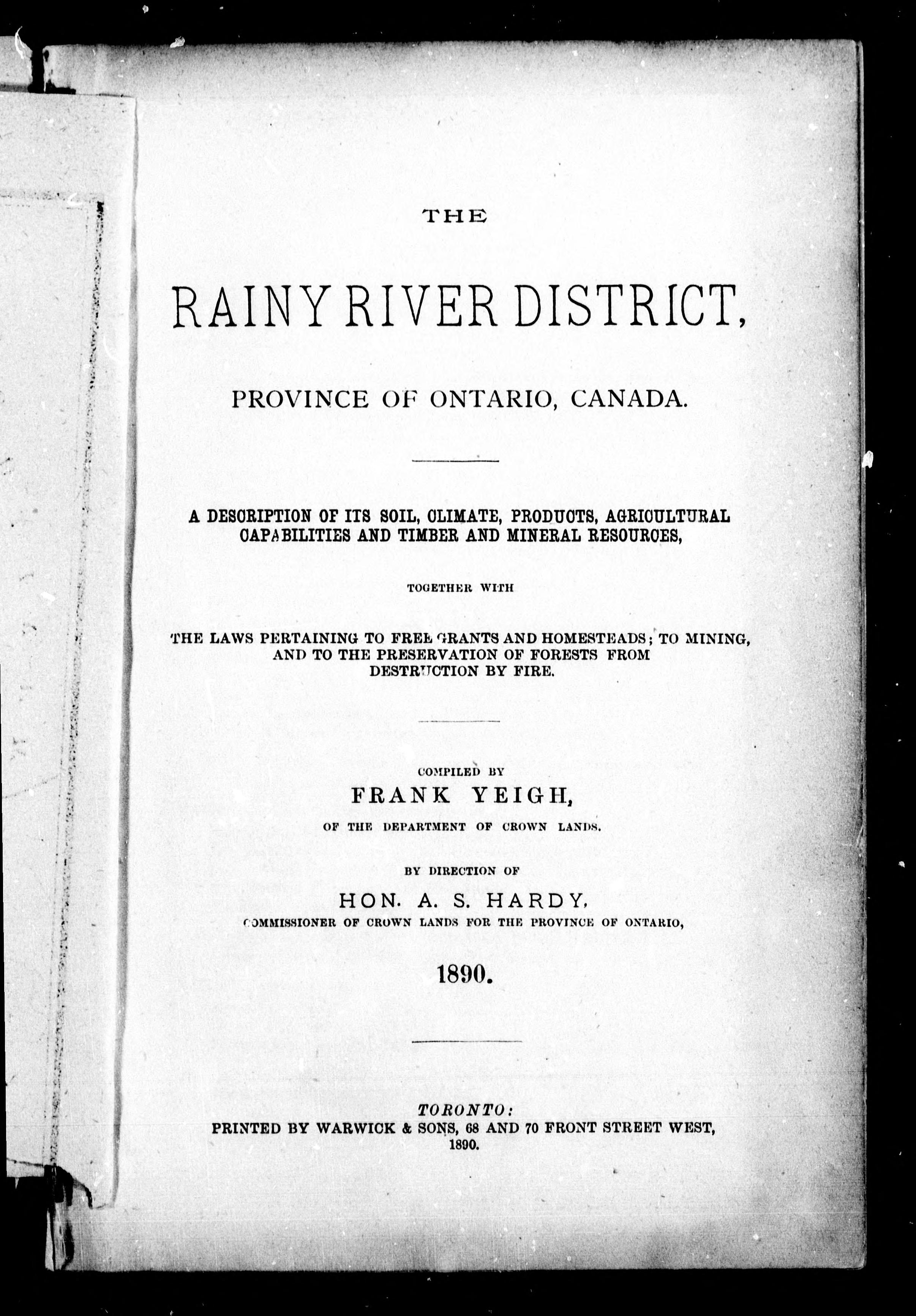 The Rainy River District, Province Of Ontario, Canada