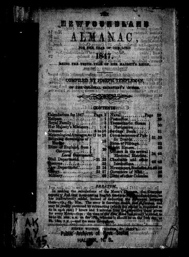 The Newfoundland Almanac, for the Year of Our Lord 1847