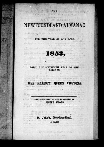 The Newfoundland Almanac, for the Year of Our Lord 1853