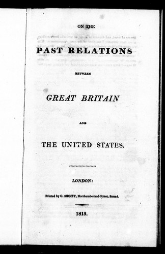 On The Past Relations Between Great Britain And The United States