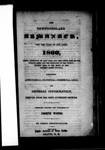 The Newfoundland Almanack for the Year of Our Lord, 1860